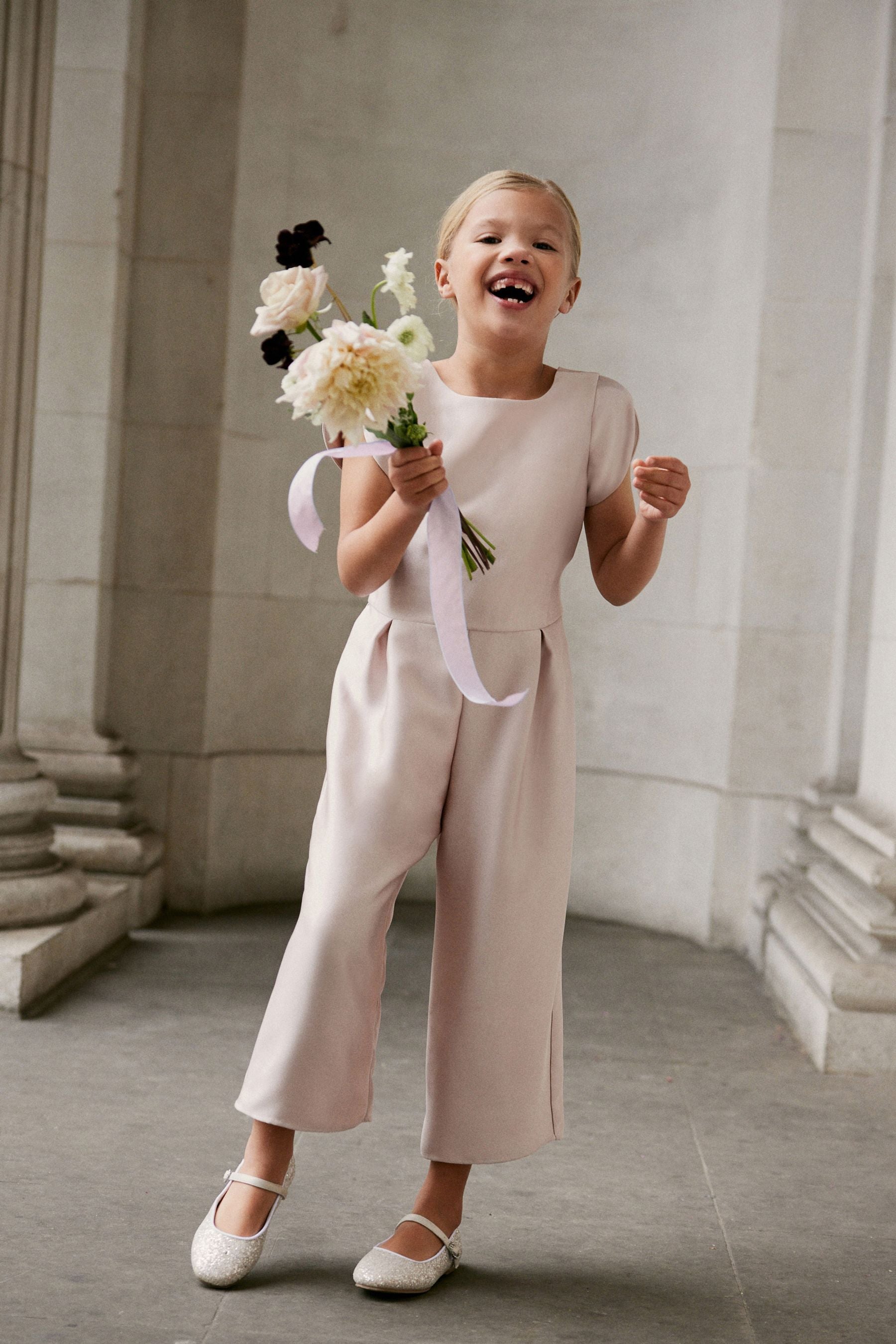 Pink Satin Bridesmaid Jumpsuit (3-16yrs)