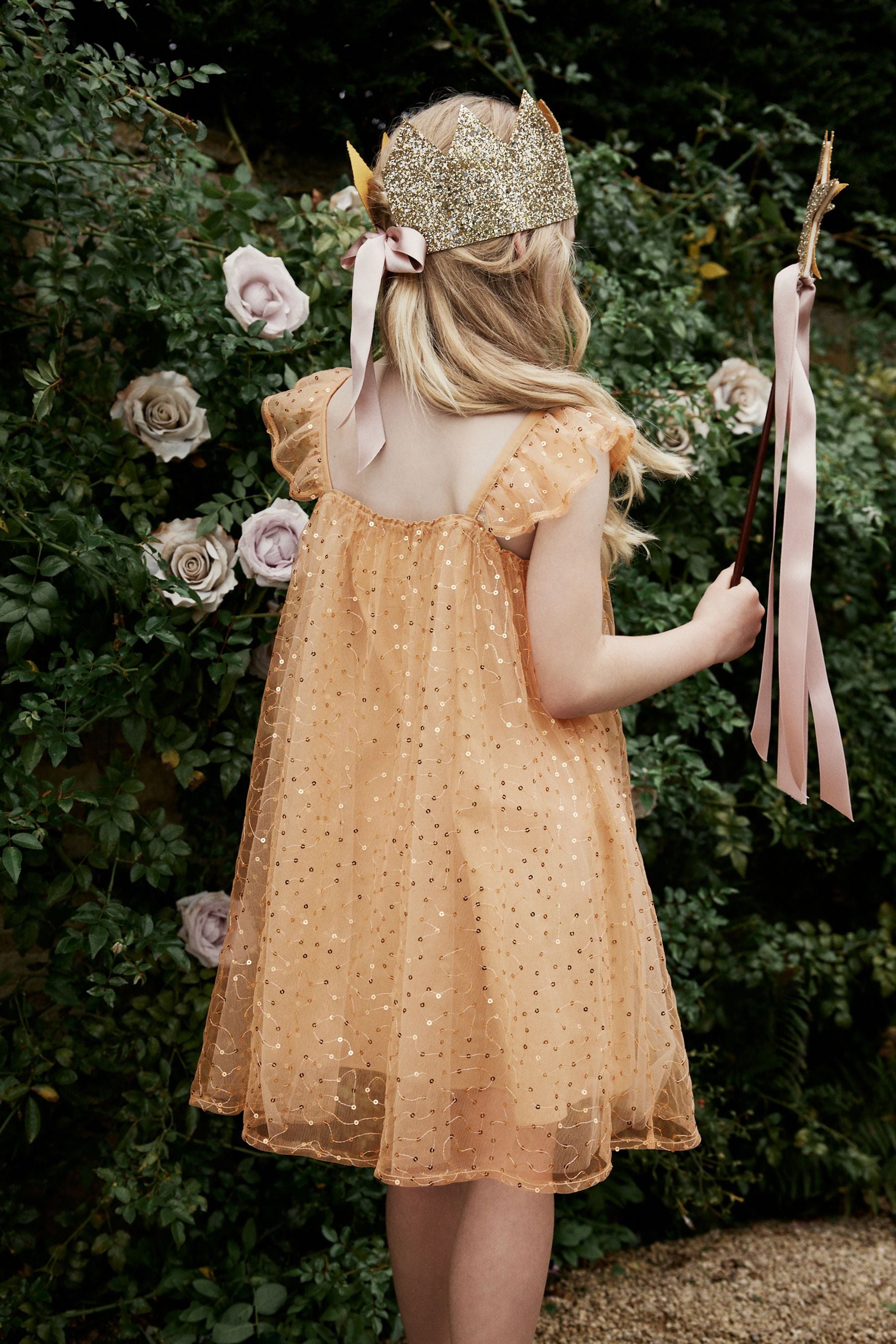 Gold Sequin Tulle Party Dress (3-16yrs)