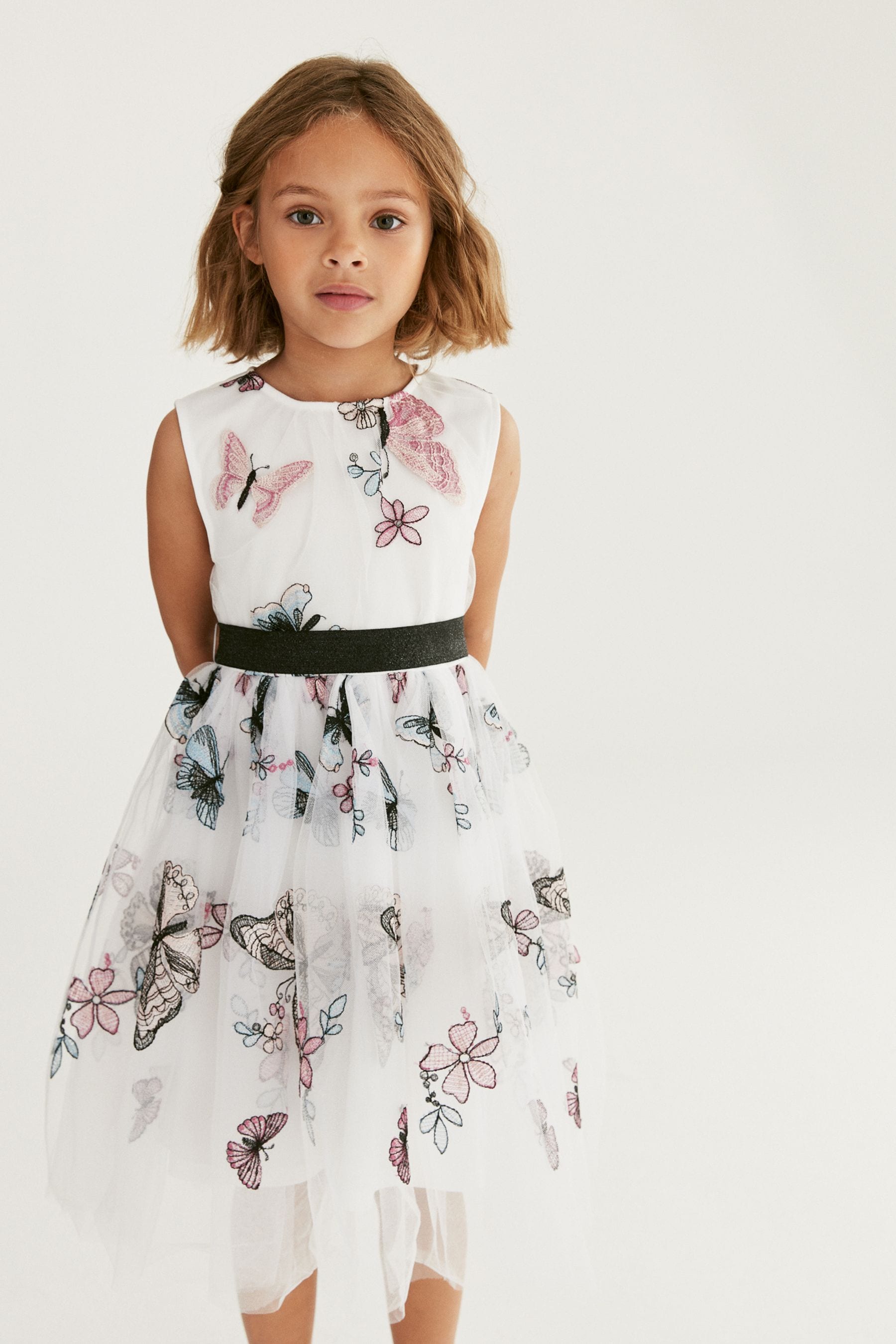 Butterfly Embroidered Mesh Tie Back Party Dress (3-16yrs)