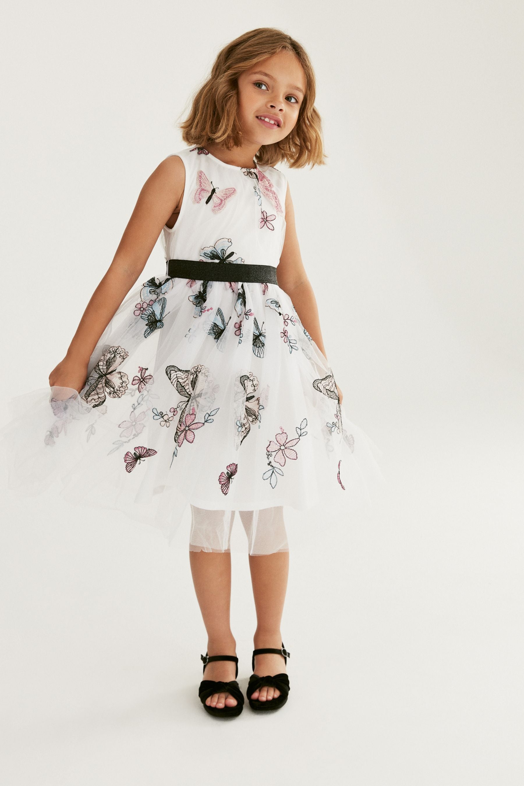 Butterfly Embroidered Mesh Tie Back Party Dress (3-16yrs)