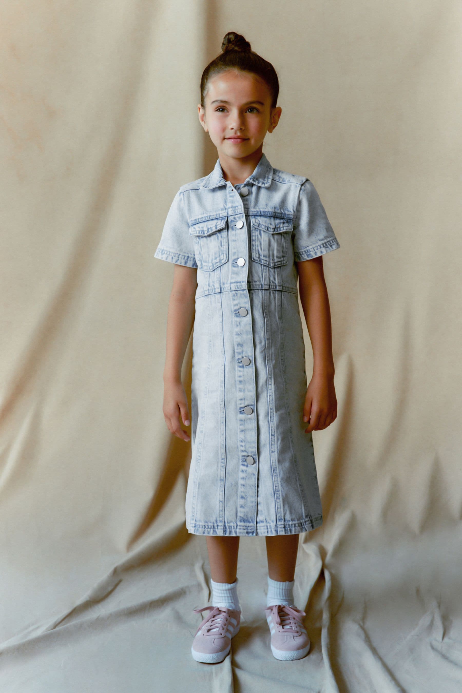 Maxi Length Blue Fitted Denim Dress (3-16yrs)