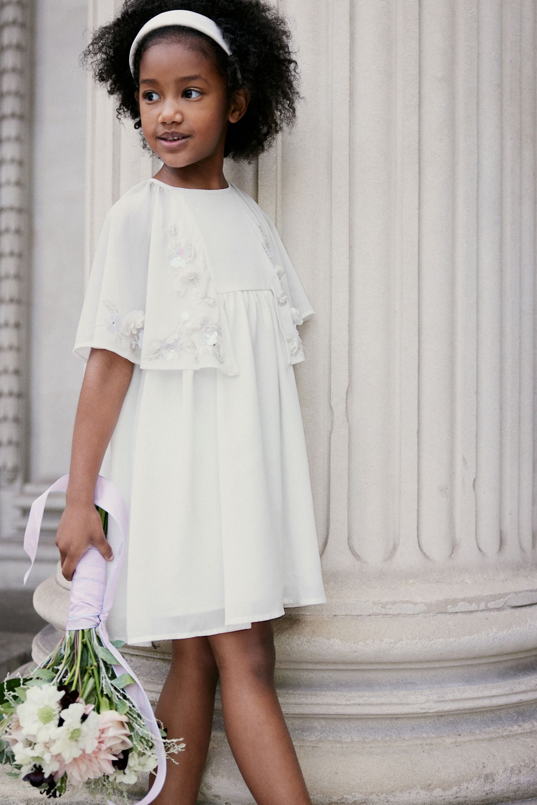 Ivory Cream Beaded Cape Dress (3-12yrs)