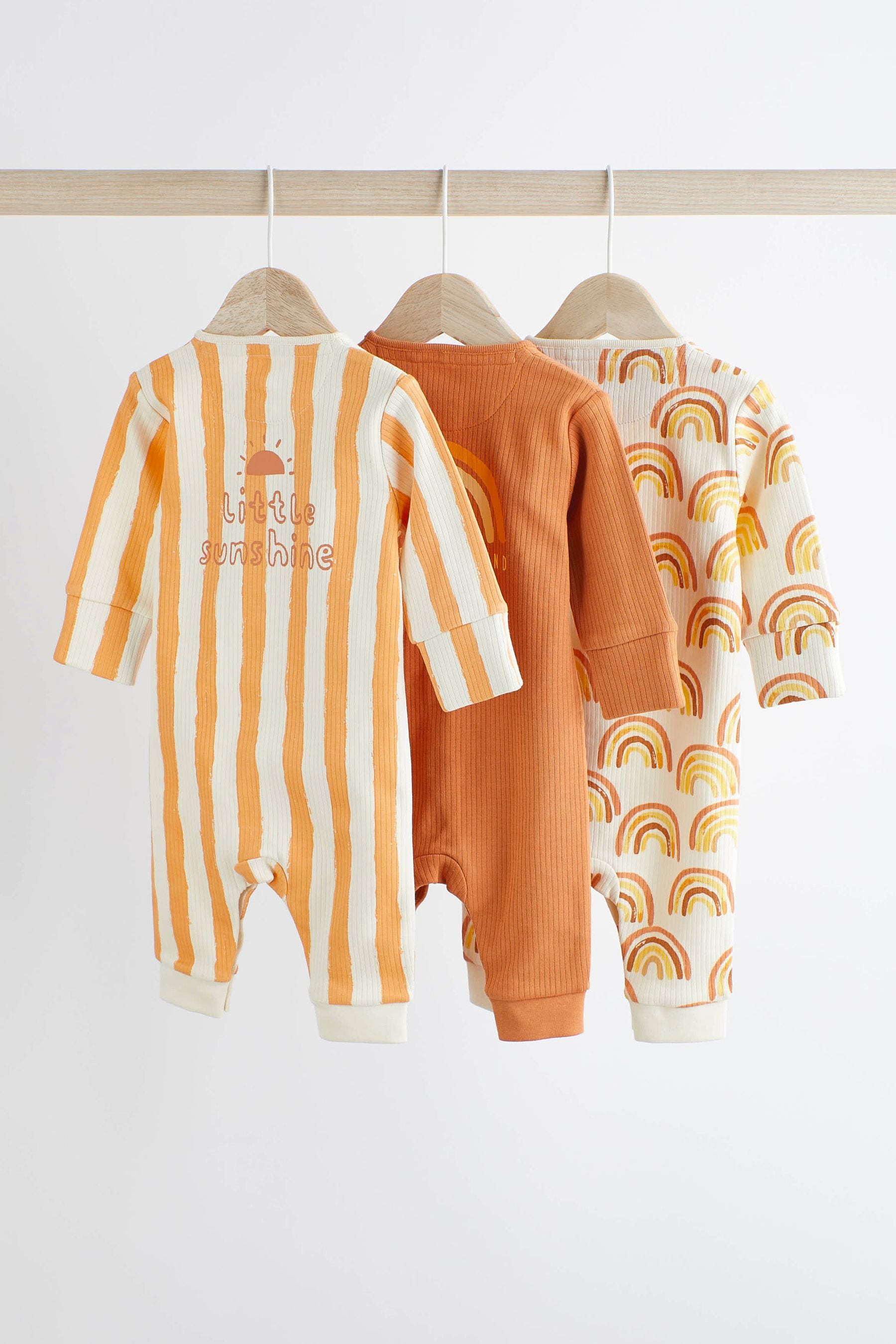 Rust Brown / Orange 3 Pack Footless Baby Sleepsuit (0mths-3yrs)