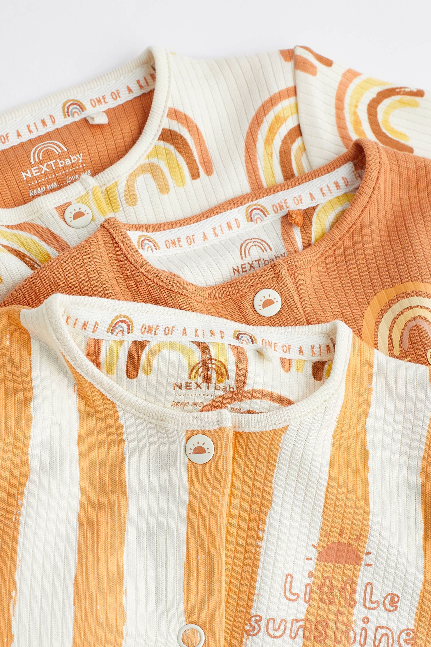 Rust Brown / Orange 3 Pack Footless Baby Sleepsuit (0mths-3yrs)