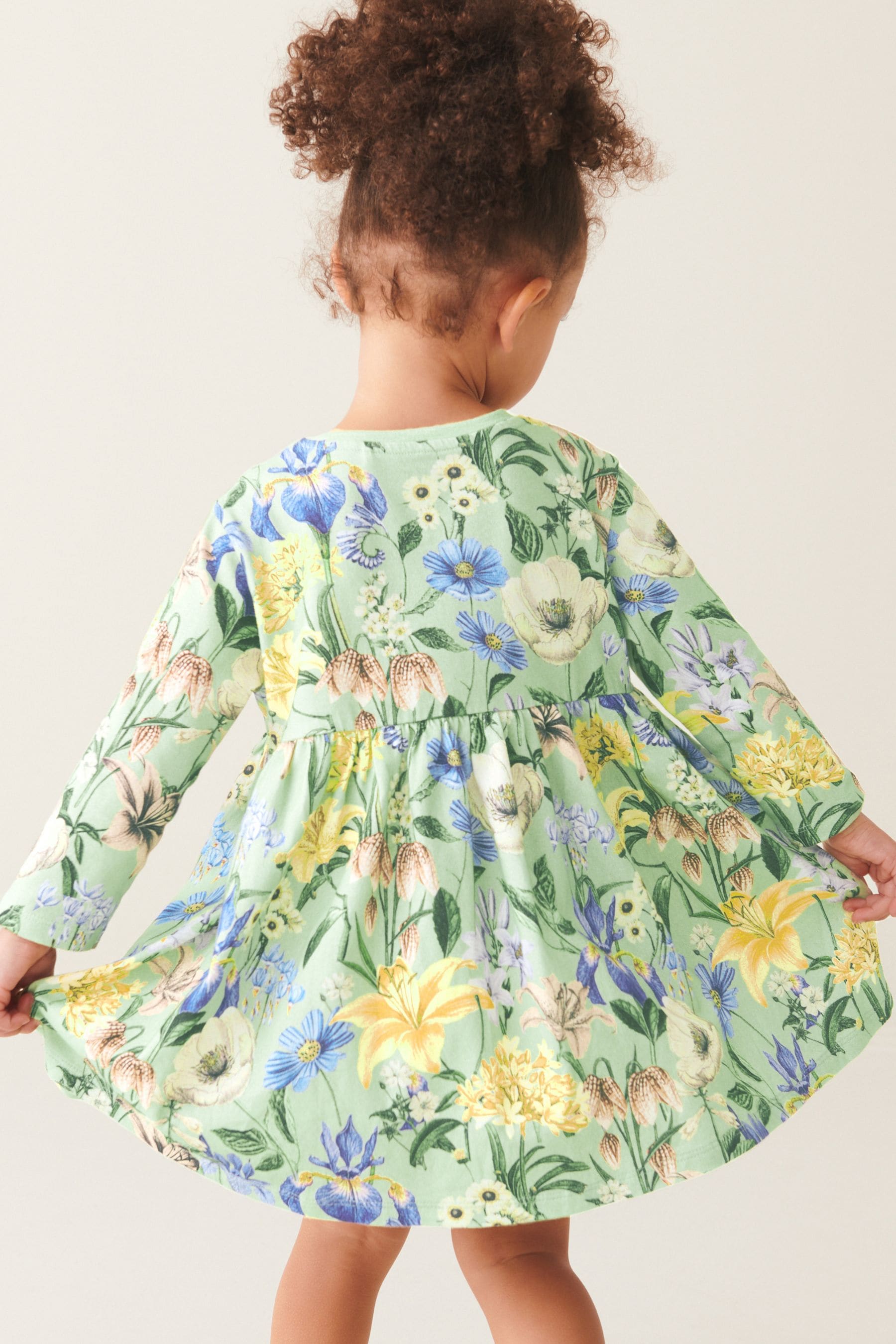 Green Floral Long Sleeve Jersey Dress (3mths-7yrs)