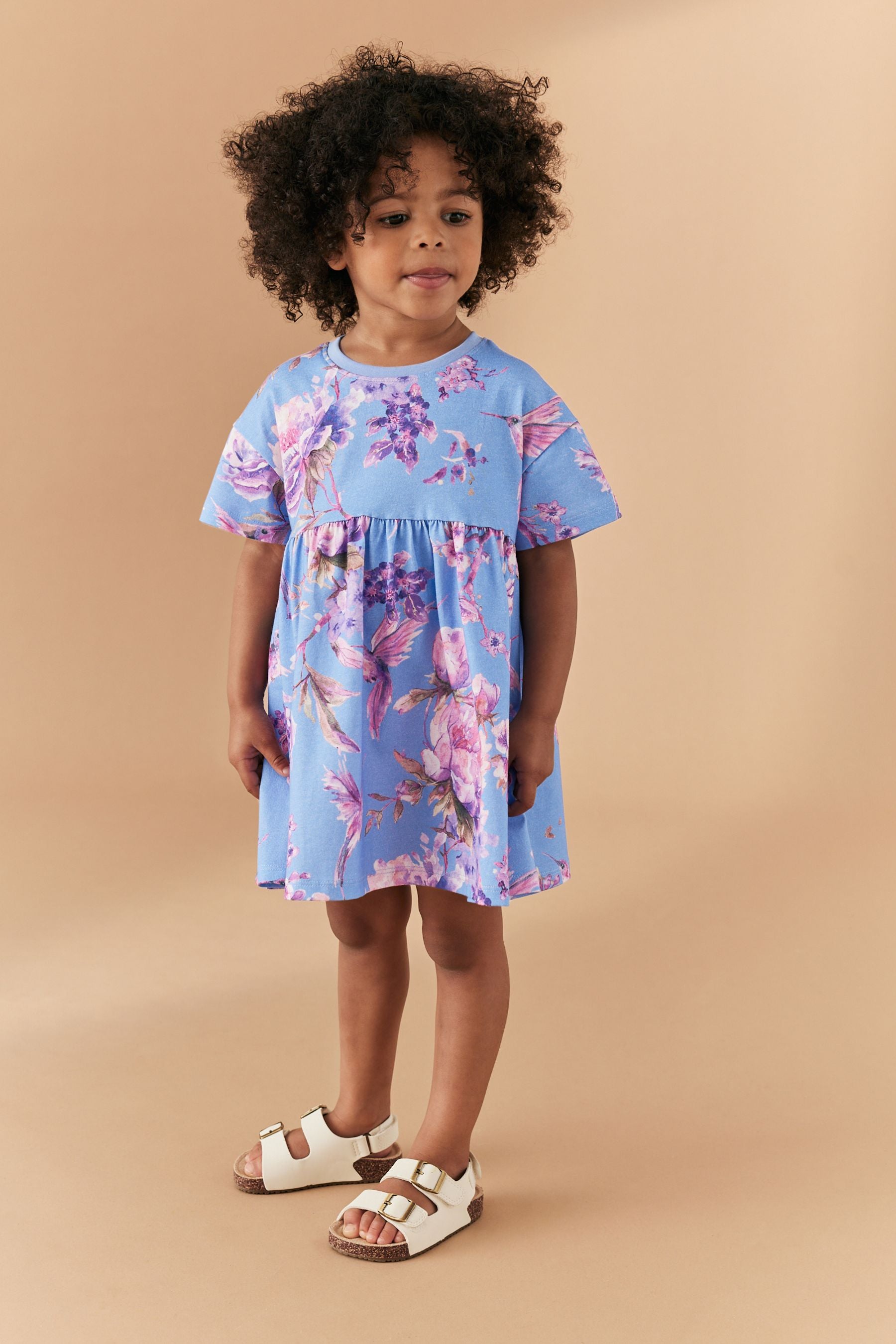 Blue Floral Short Sleeve Cotton Jersey Dress (3mths-7yrs)