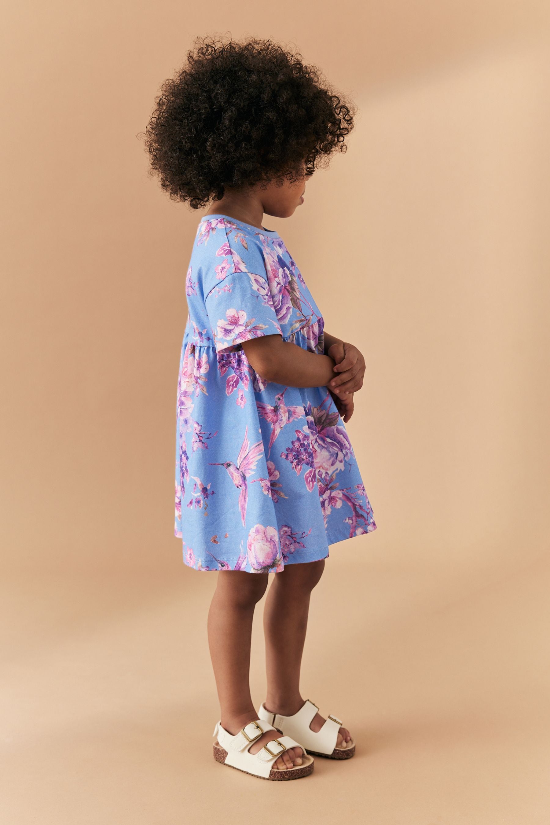 Blue Floral Short Sleeve Cotton Jersey Dress (3mths-7yrs)