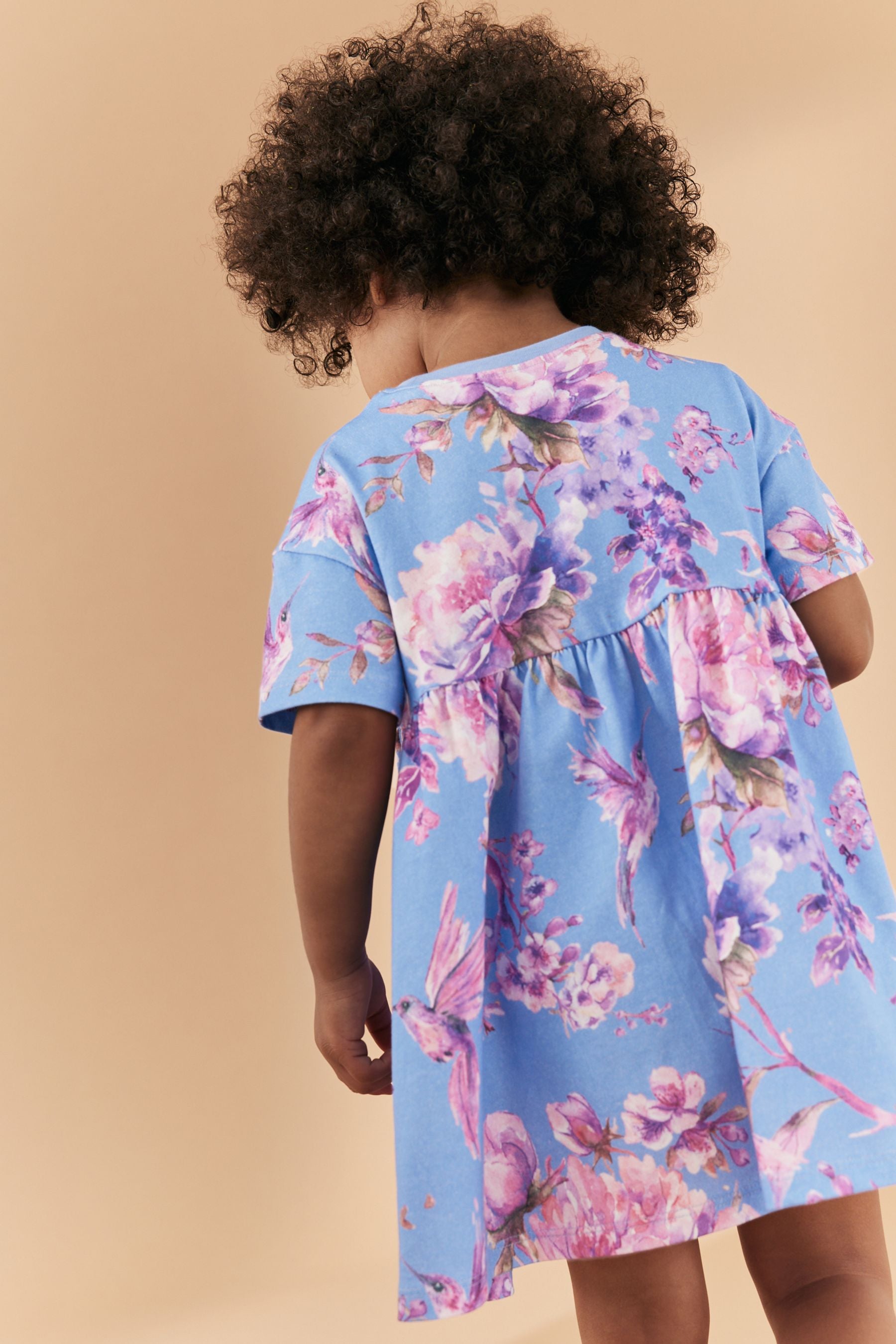 Blue Floral Short Sleeve Cotton Jersey Dress (3mths-7yrs)