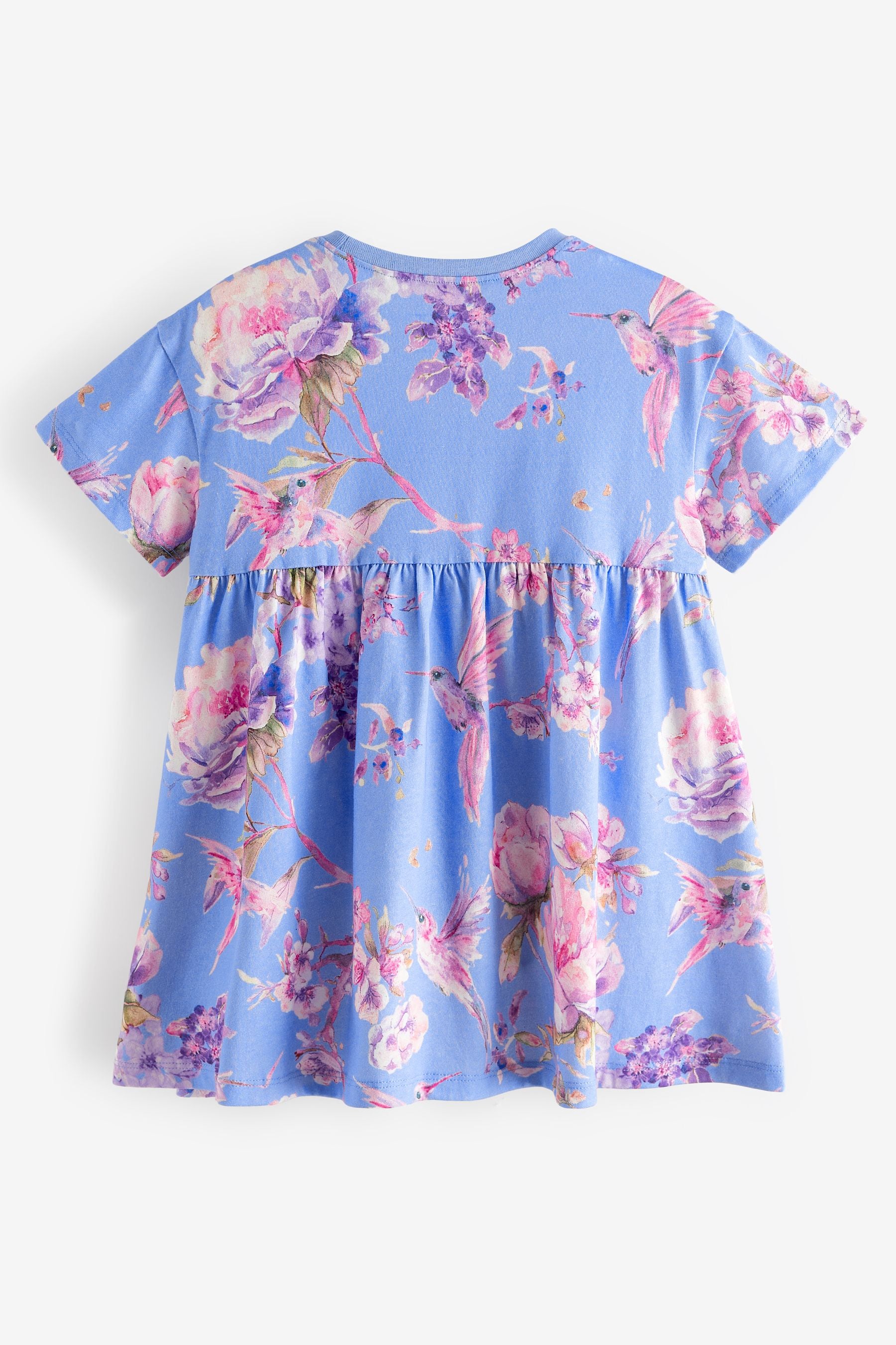 Blue Floral Short Sleeve Cotton Jersey Dress (3mths-7yrs)