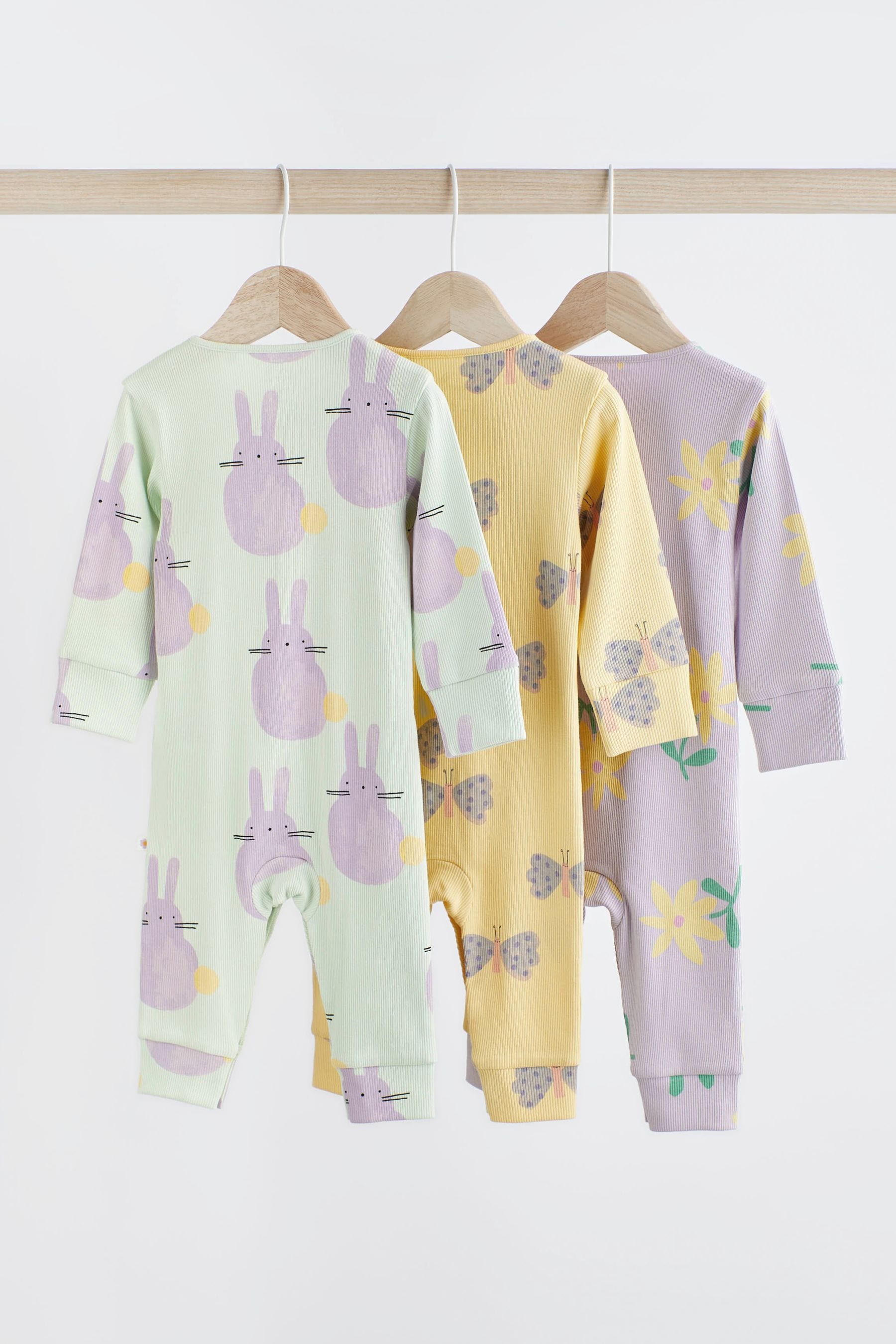 Lilac Purple Baby Printed Footless Sleepsuits 3 Pack (0mths-3yrs)