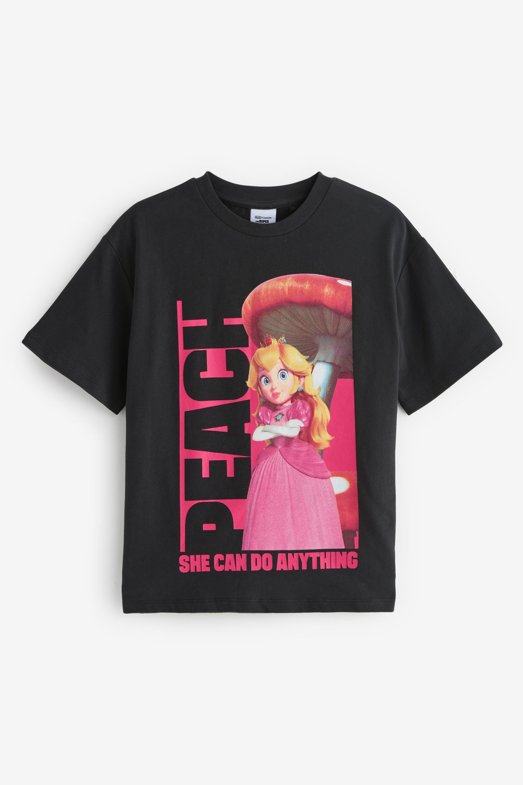 Black/Pink Princess Peach Mario Oversized License T-Shirt (3-16yrs)