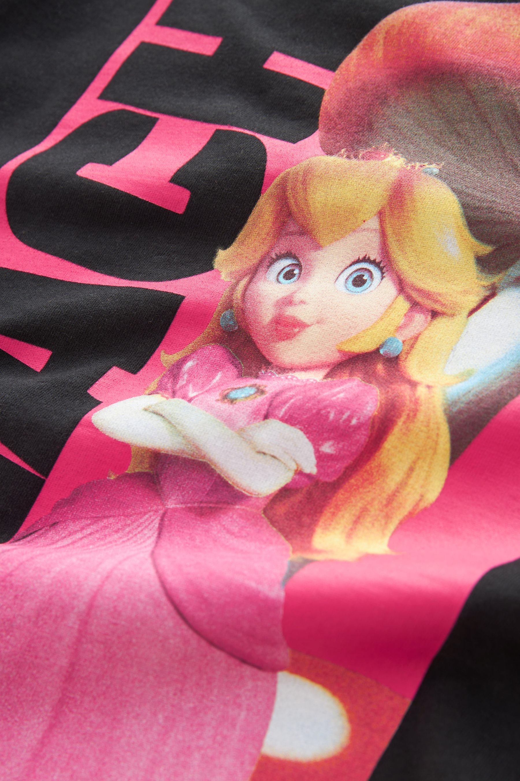 Black/Pink Princess Peach Mario Oversized License T-Shirt (3-16yrs)