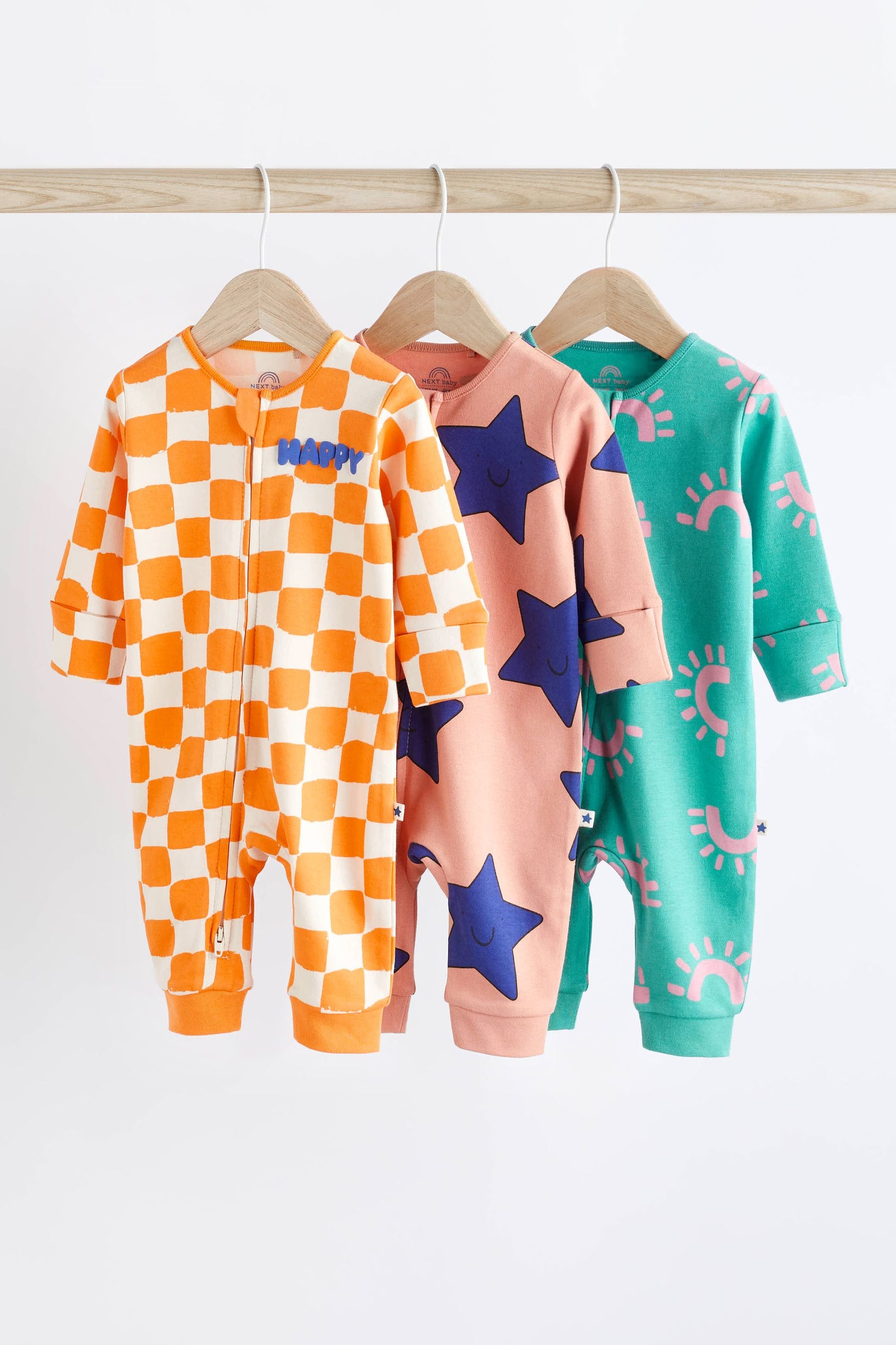 Multi Baby Footless Sleepsuit With Zip 3 Pack (0-3yrs)