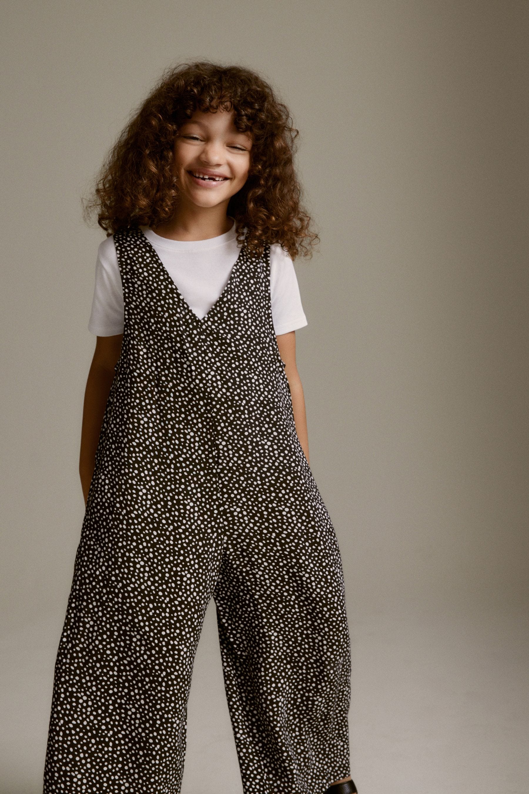 Black/White Spot Jumpsuit And T-Shirt Set (3-16yrs)