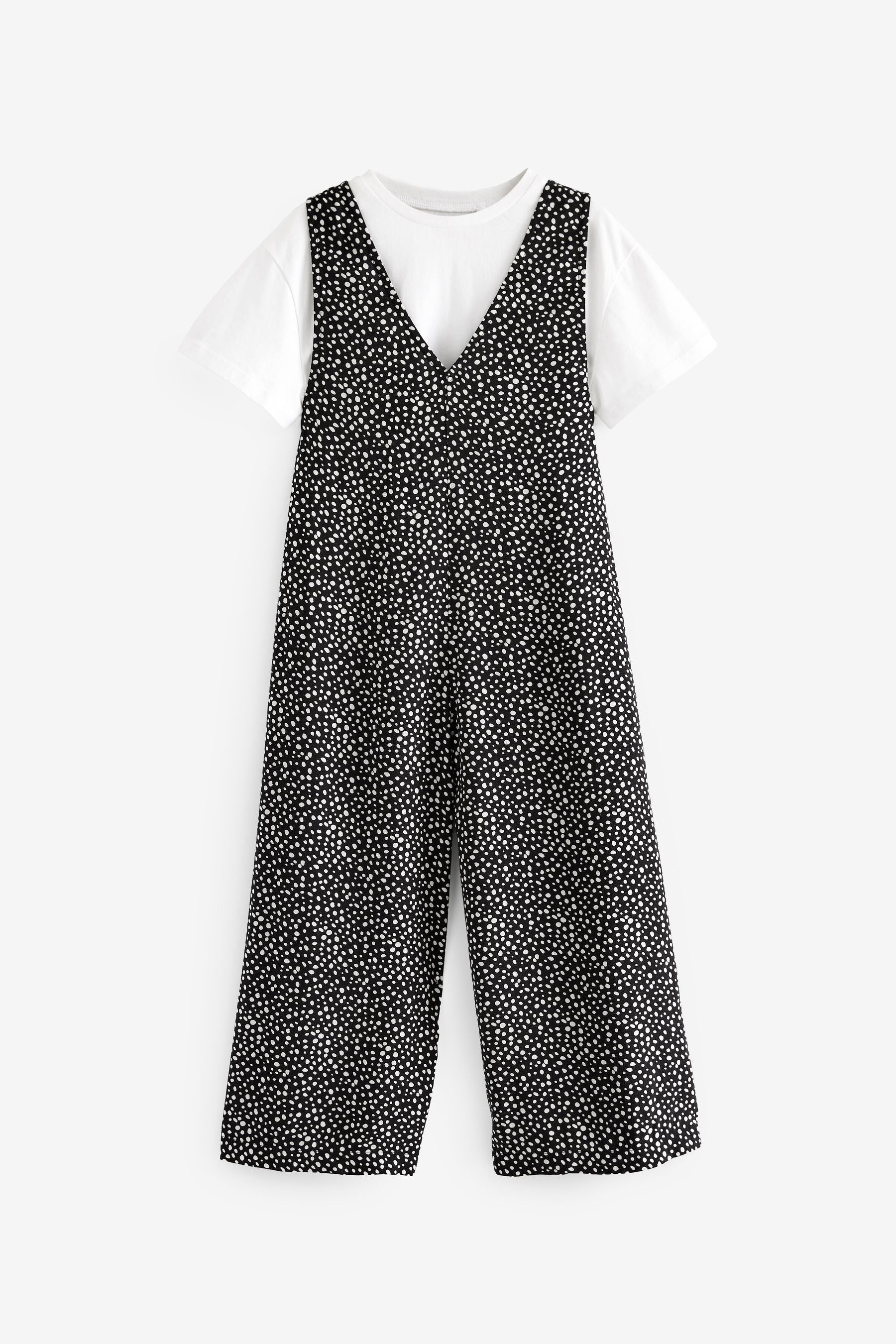 Black/White Spot Jumpsuit And T-Shirt Set (3-16yrs)