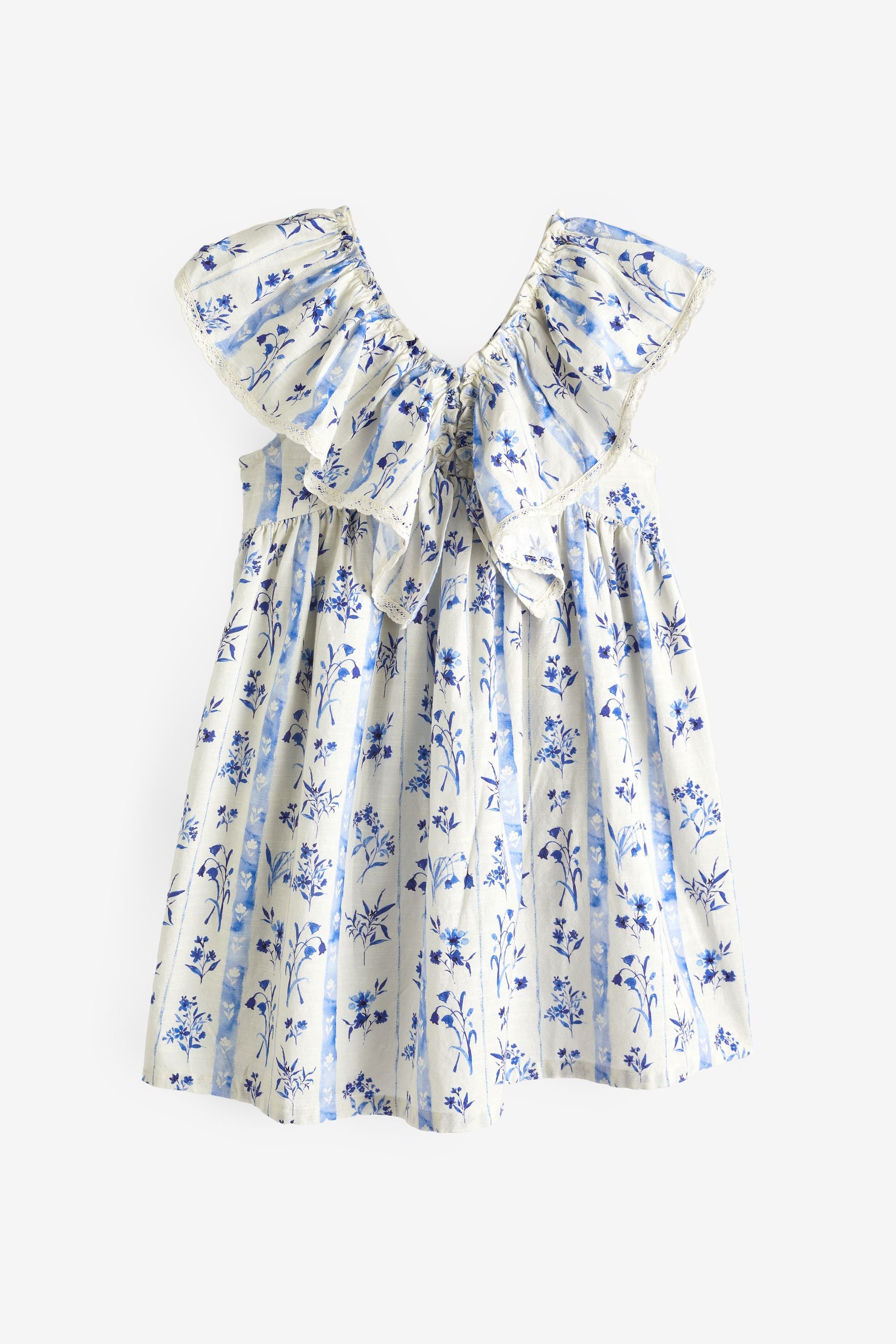 Blue Floral Printed Ruffle Dress (3-16yrs)