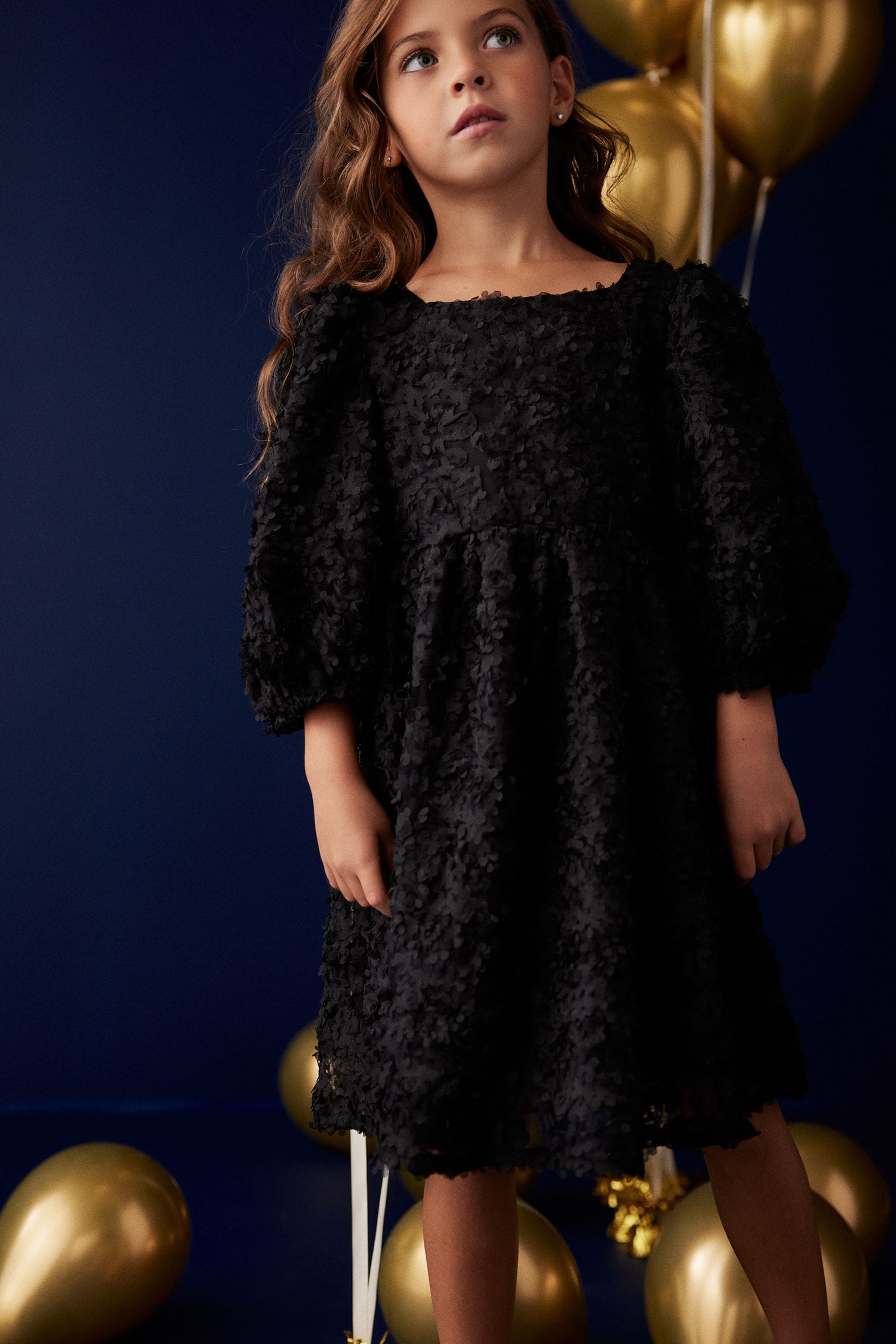 Black Textured Party Dress (3-16yrs)