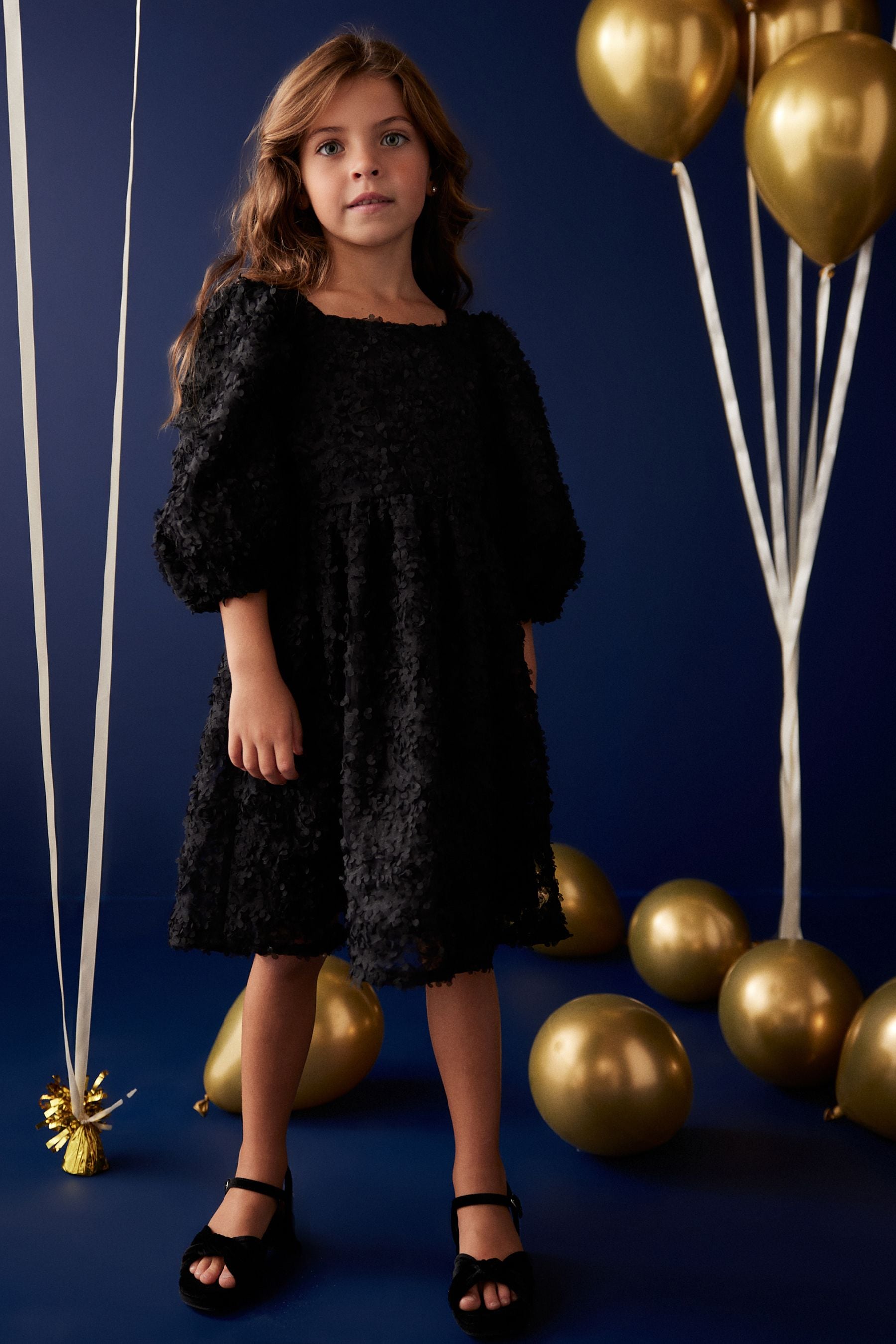 Black Textured Party Dress (3-16yrs)