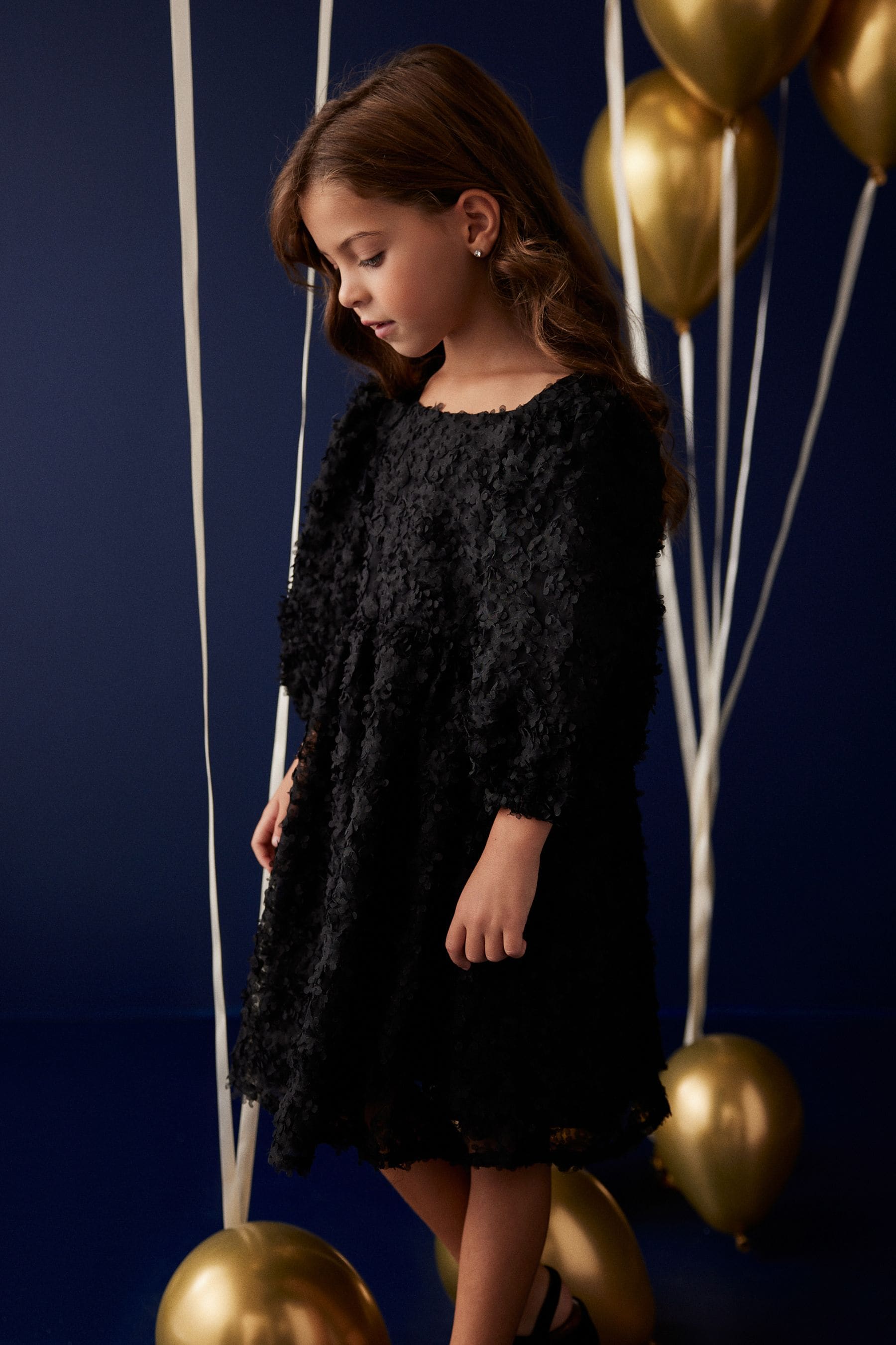 Black Textured Party Dress (3-16yrs)