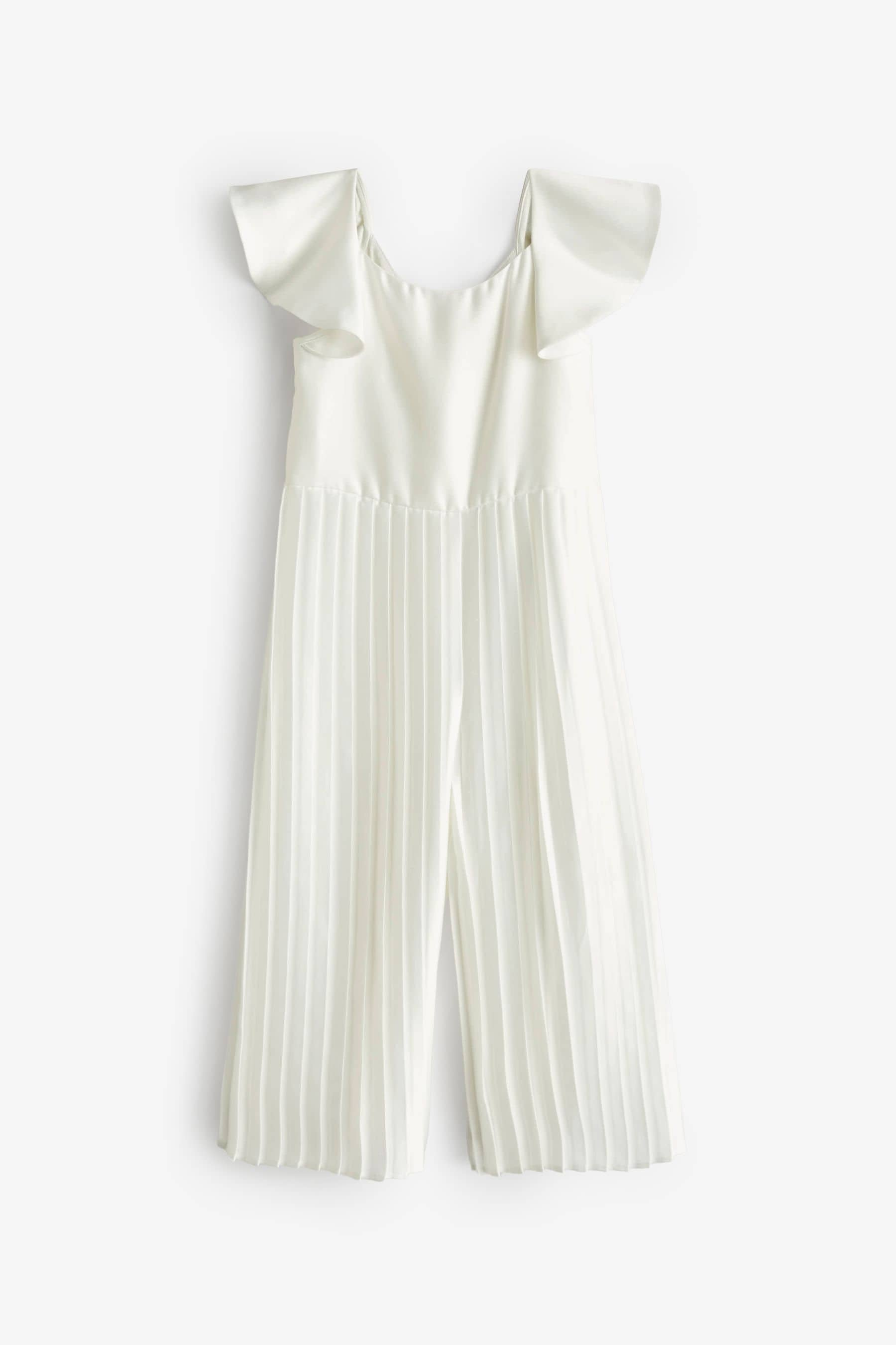 Ivory White Pleated Satin Jumpsuit (3-16yrs)