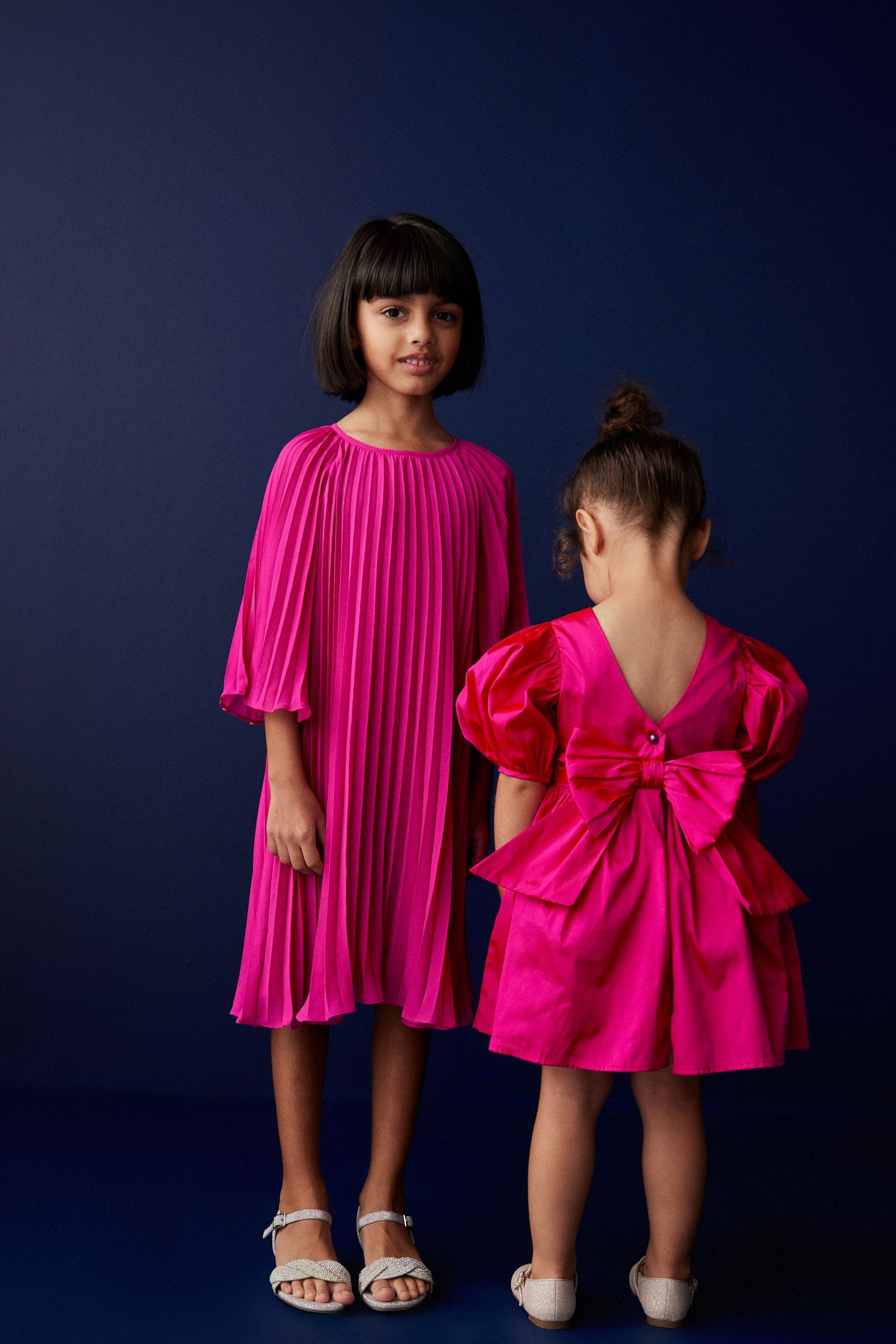 Hot Pink Pleated Satin Dress (3-16yrs)