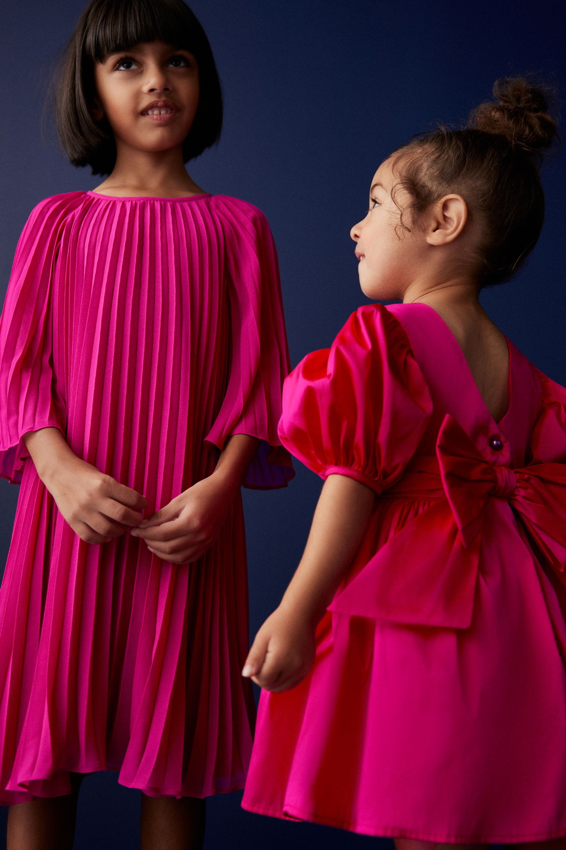 Hot Pink Pleated Satin Dress (3-16yrs)