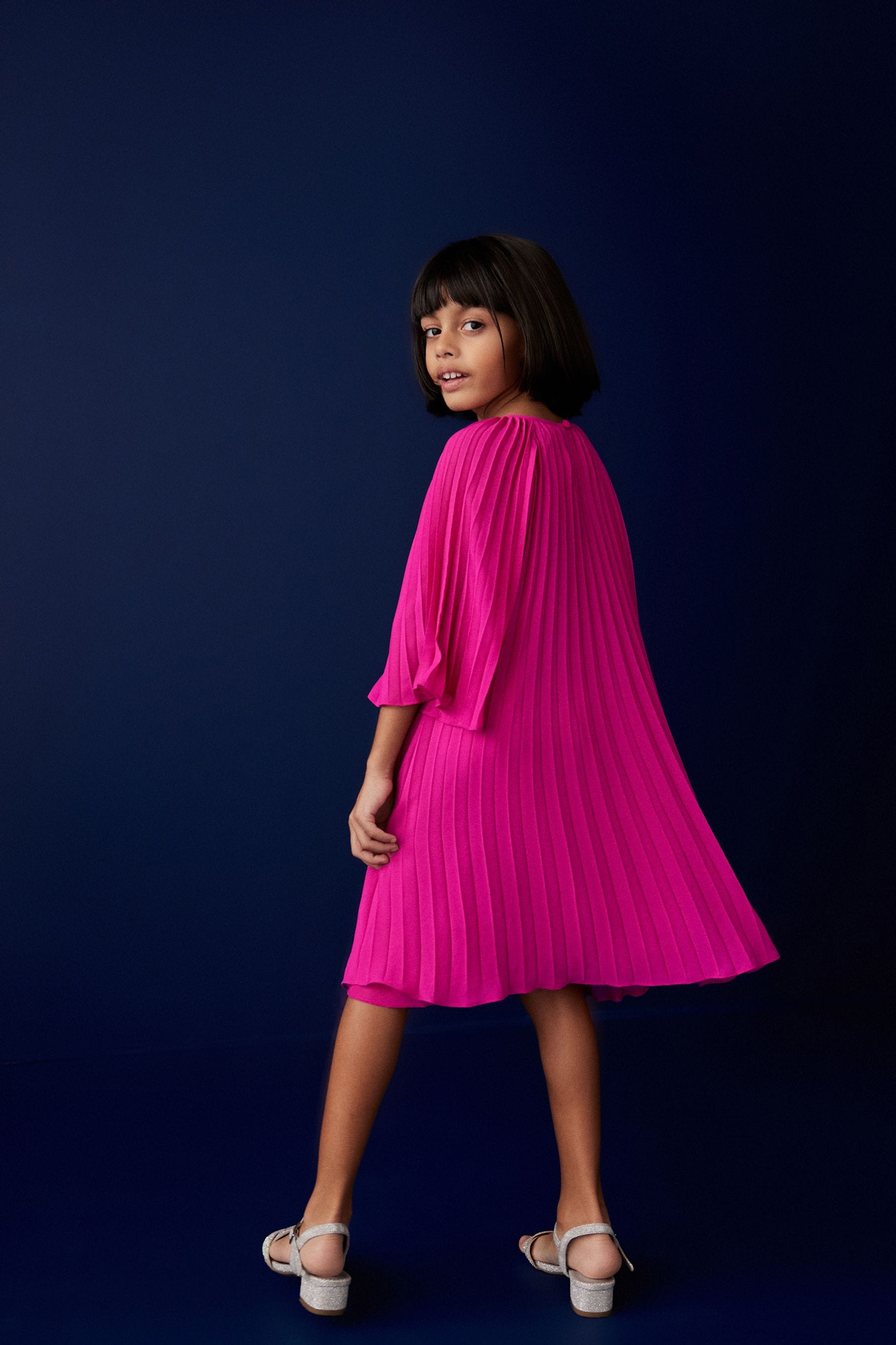 Hot Pink Pleated Satin Dress (3-16yrs)