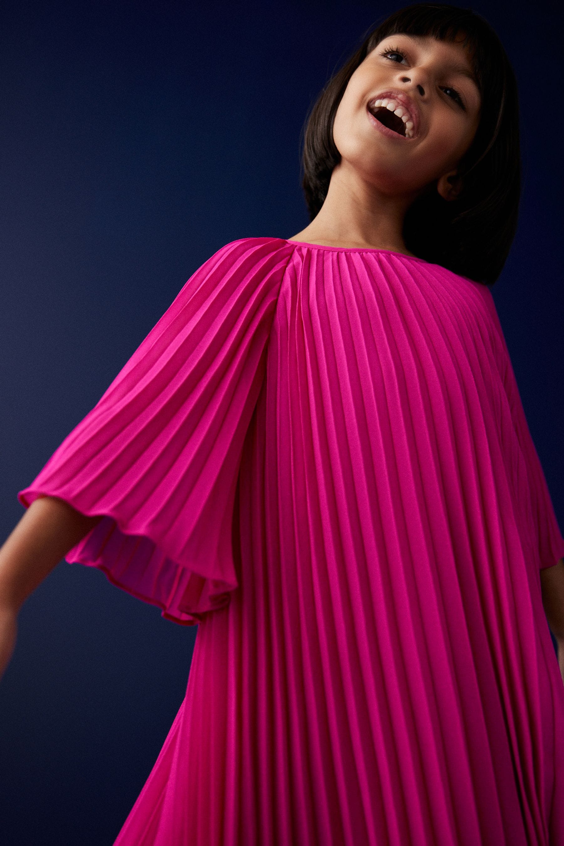 Hot Pink Pleated Satin Dress (3-16yrs)