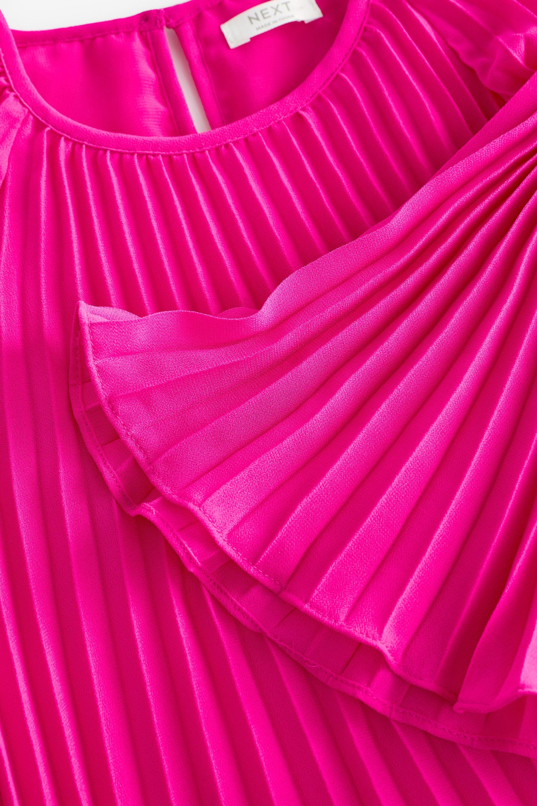 Hot Pink Pleated Satin Dress (3-16yrs)