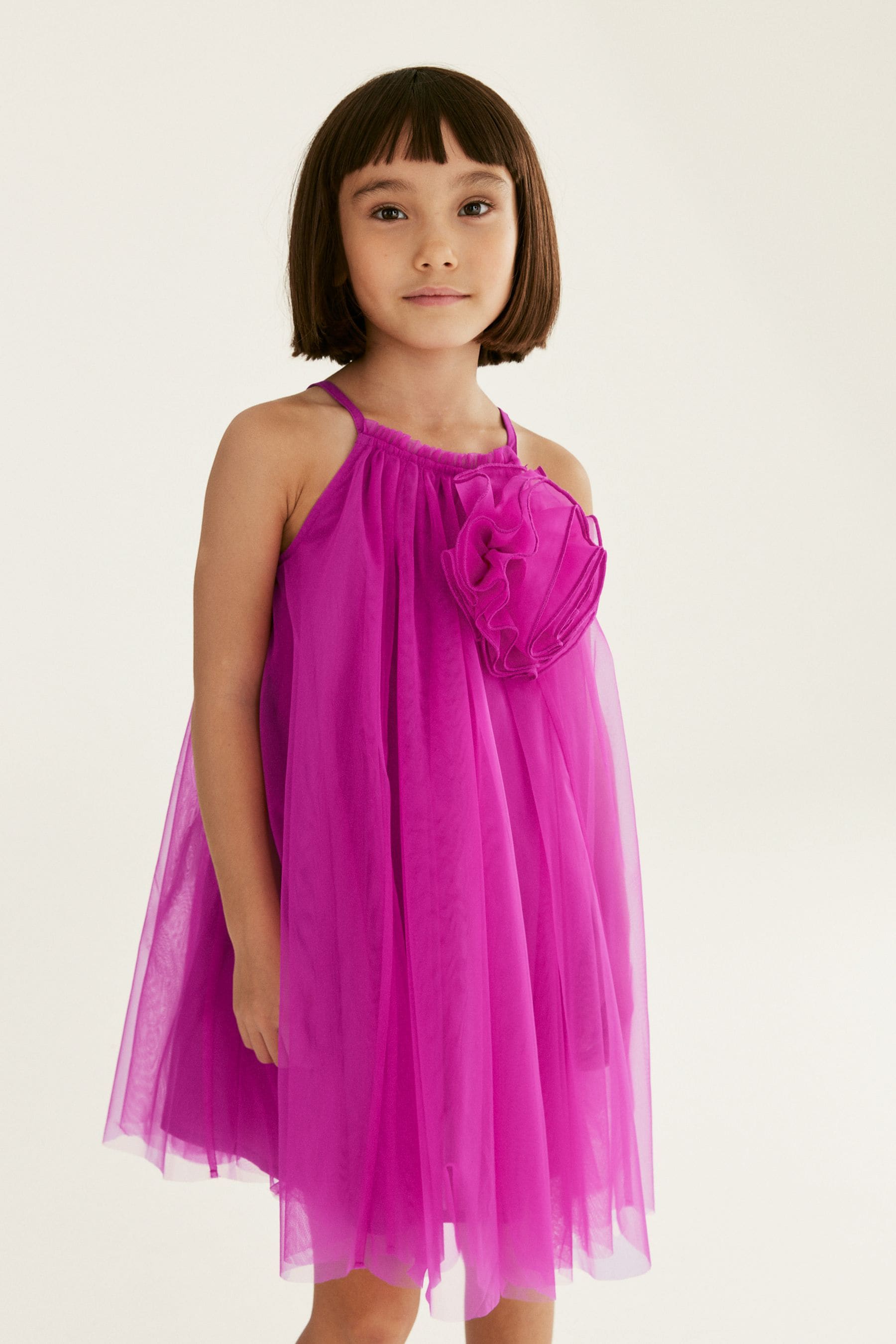 Magenta Pink Corsage Mesh Dress (3-16yrs)