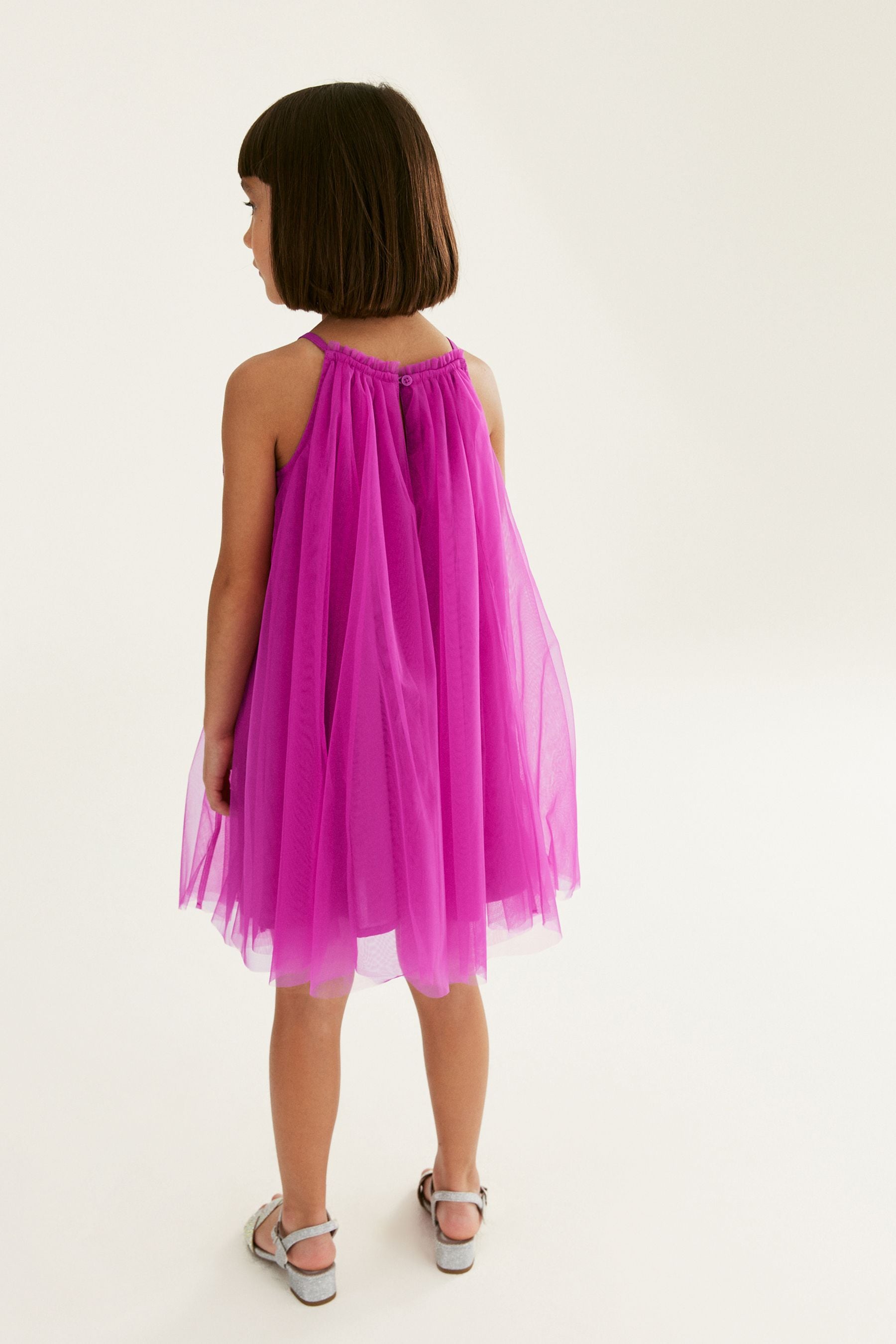 Magenta Pink Corsage Mesh Dress (3-16yrs)