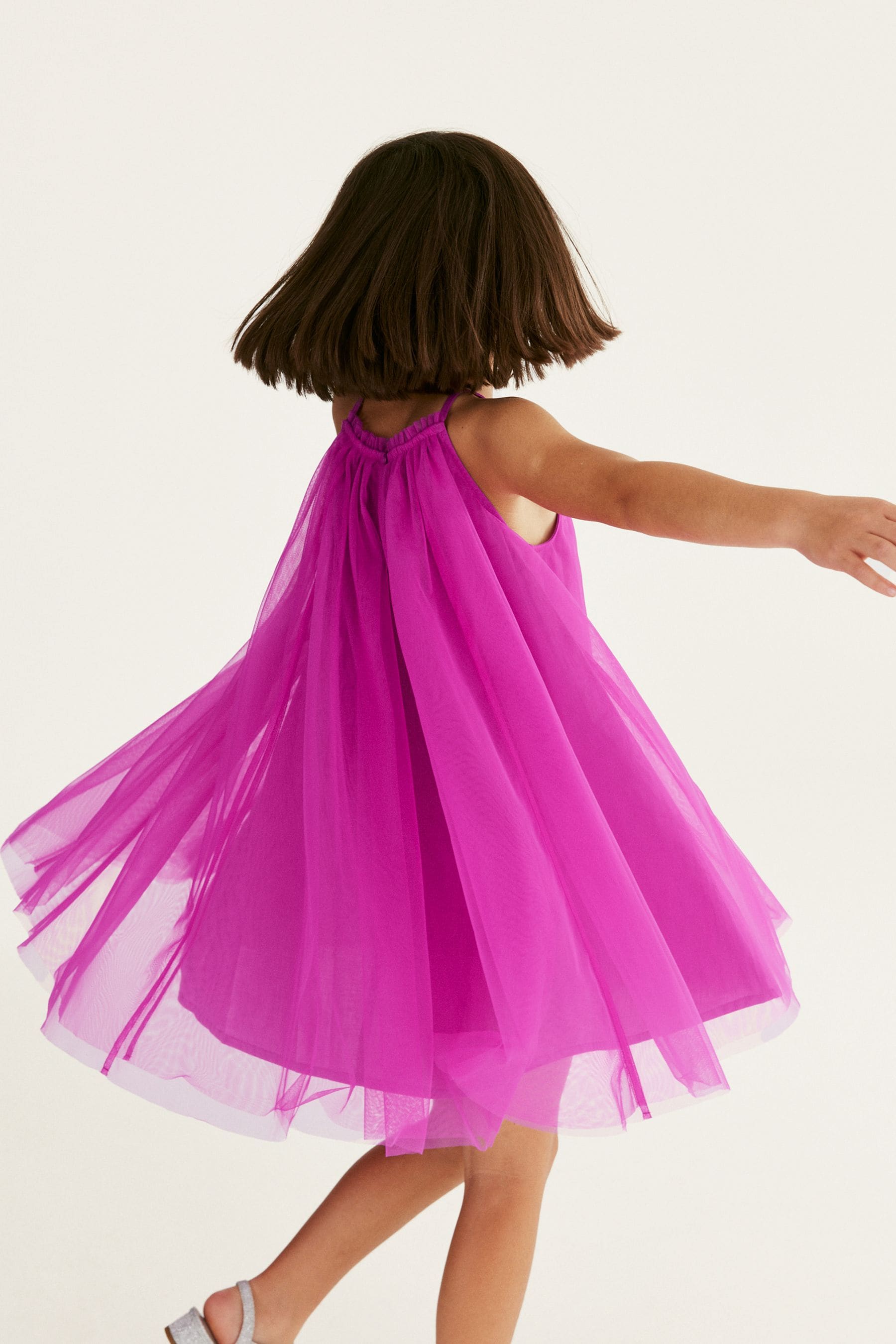 Magenta Pink Corsage Mesh Dress (3-16yrs)