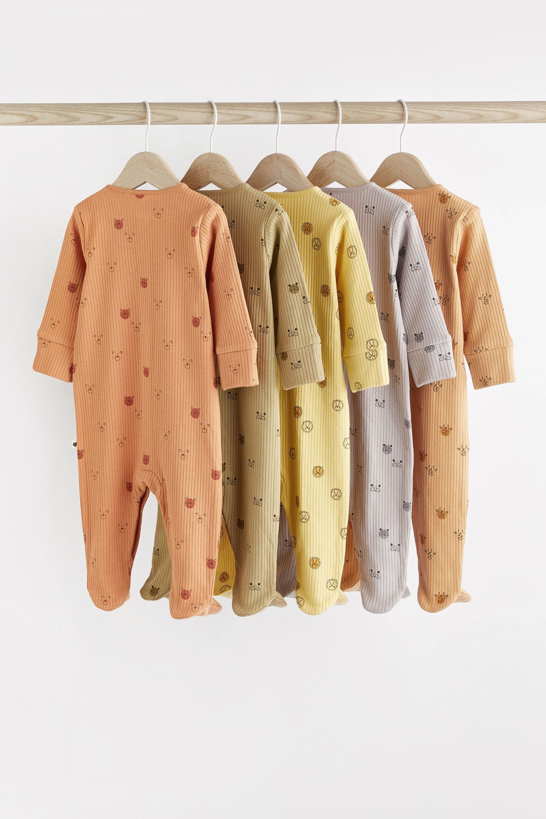 Muted Miniprint Baby Sleepsuit 5 Pack (0mths-2yrs)