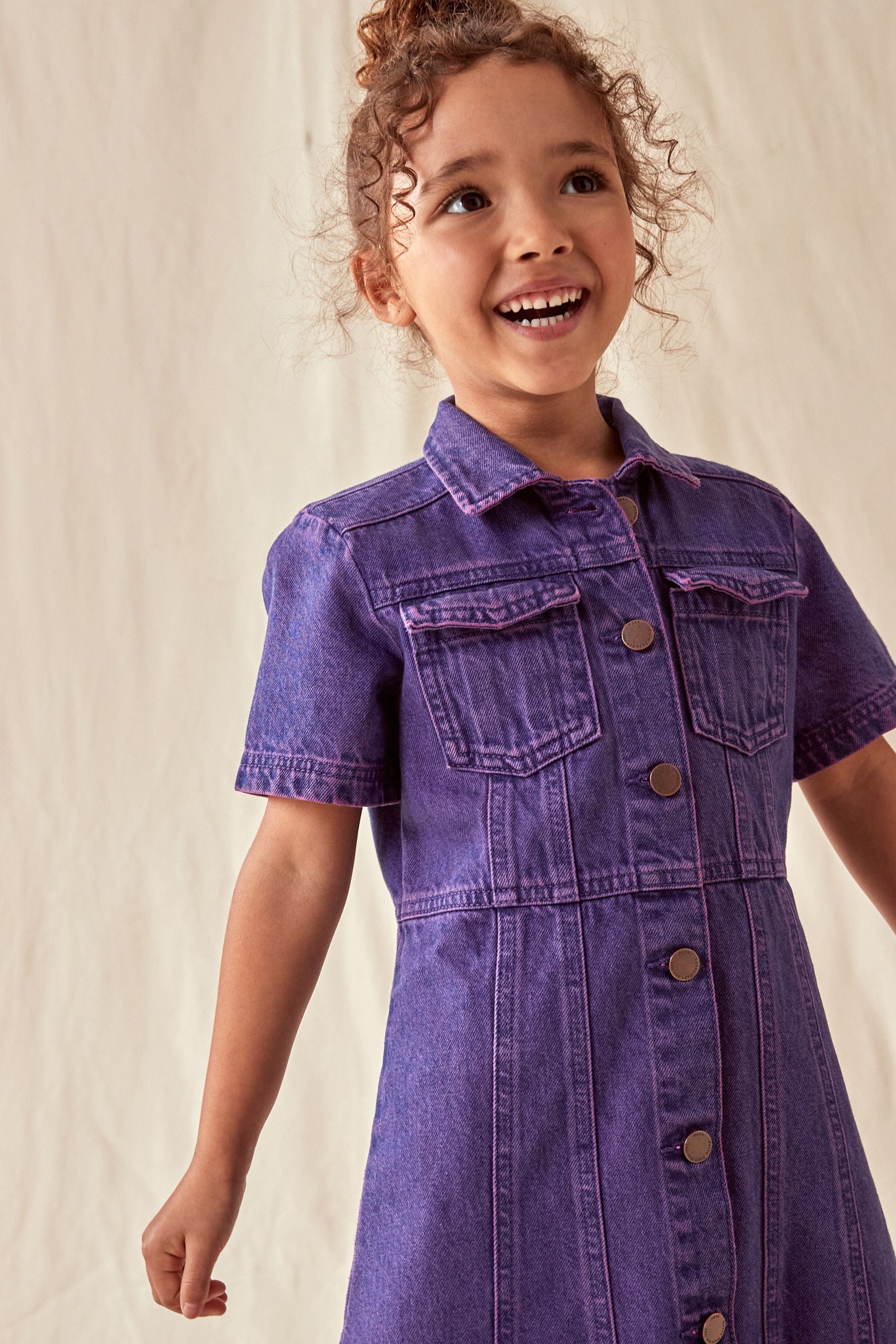 Purple Overdye Fitted Denim Dress (3-16yrs)