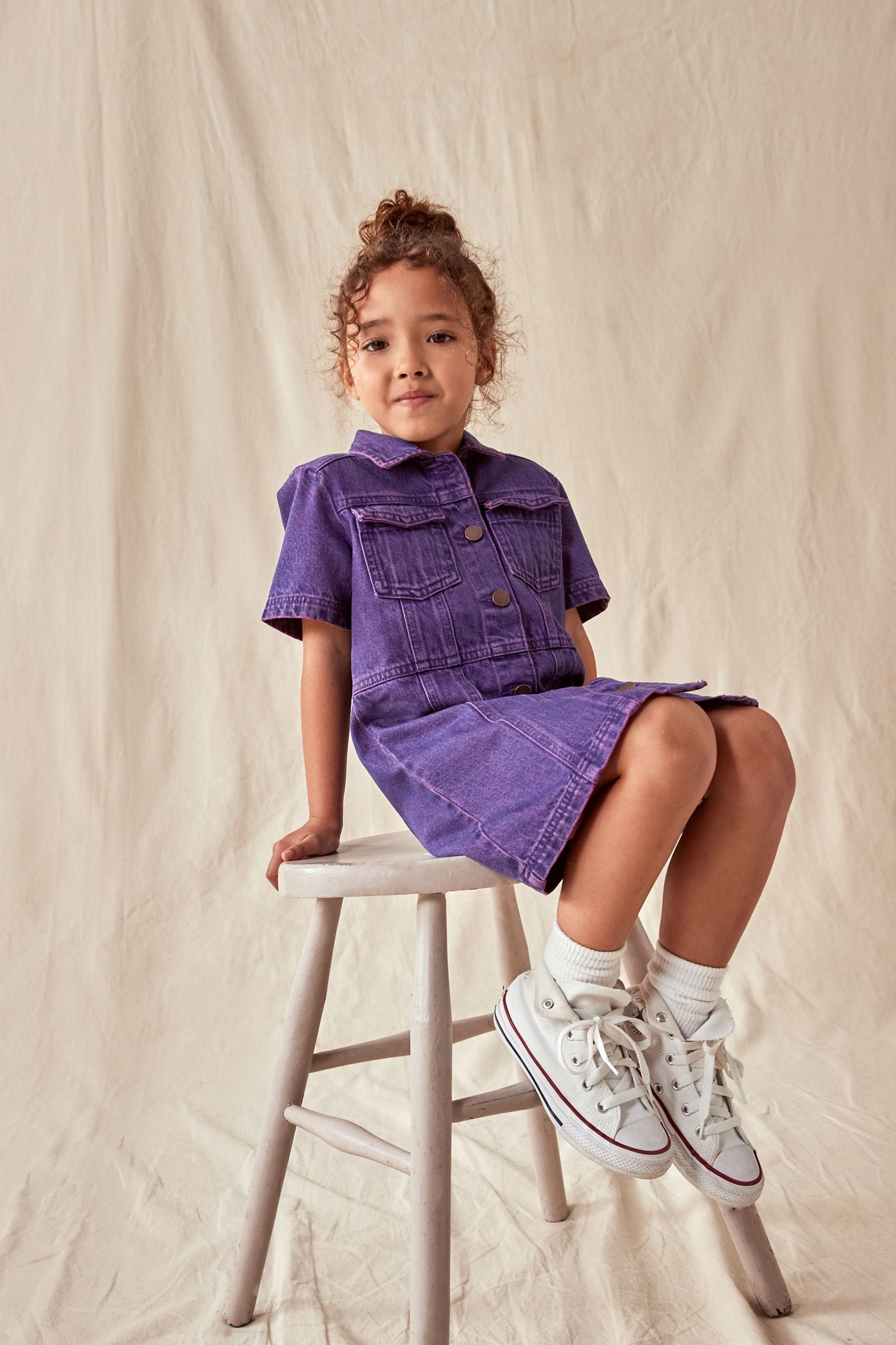 Purple Overdye Fitted Denim Dress (3-16yrs)