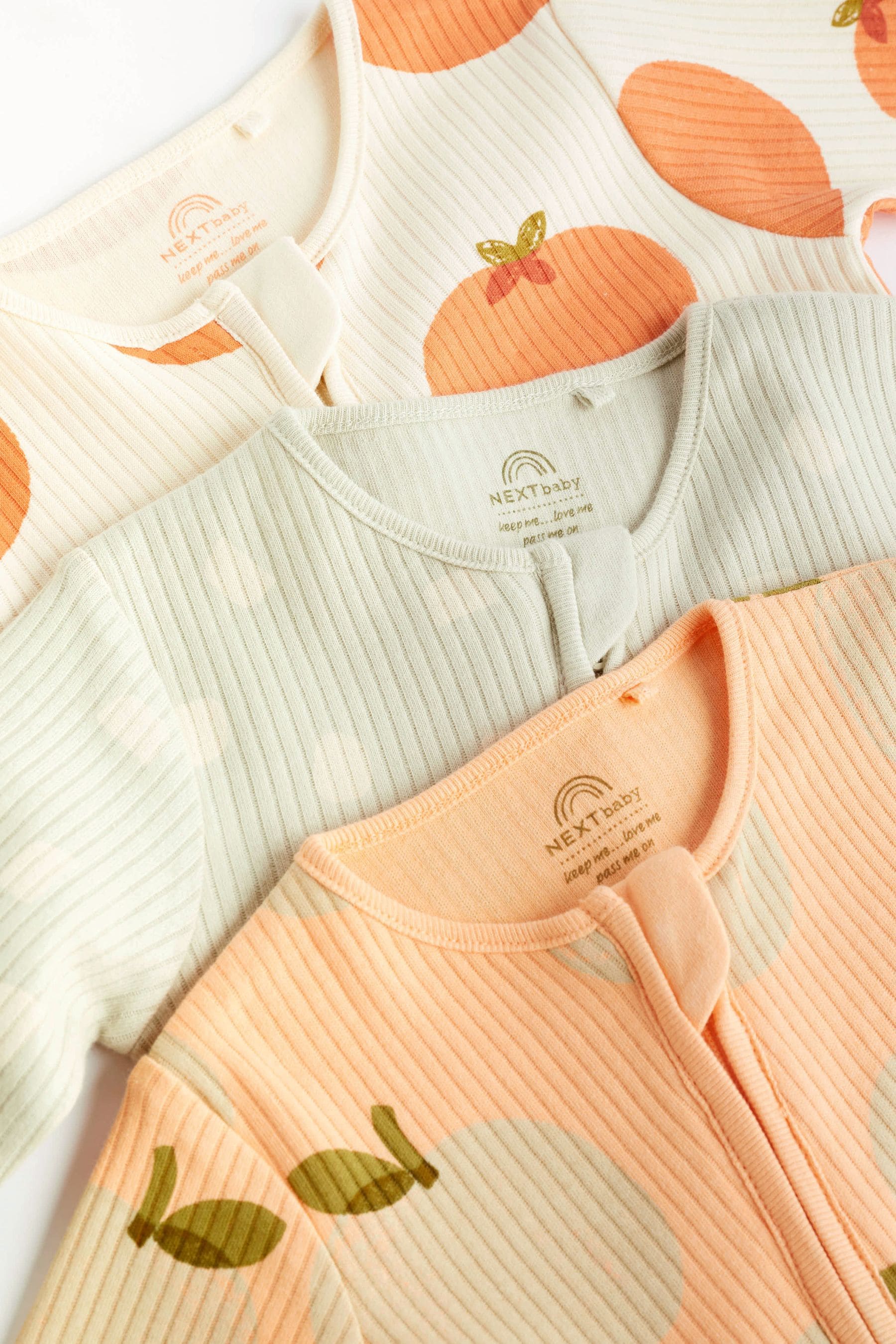 Peach/Cream Baby Cotton Sleepsuits 3 Pack (0mths-3yrs)