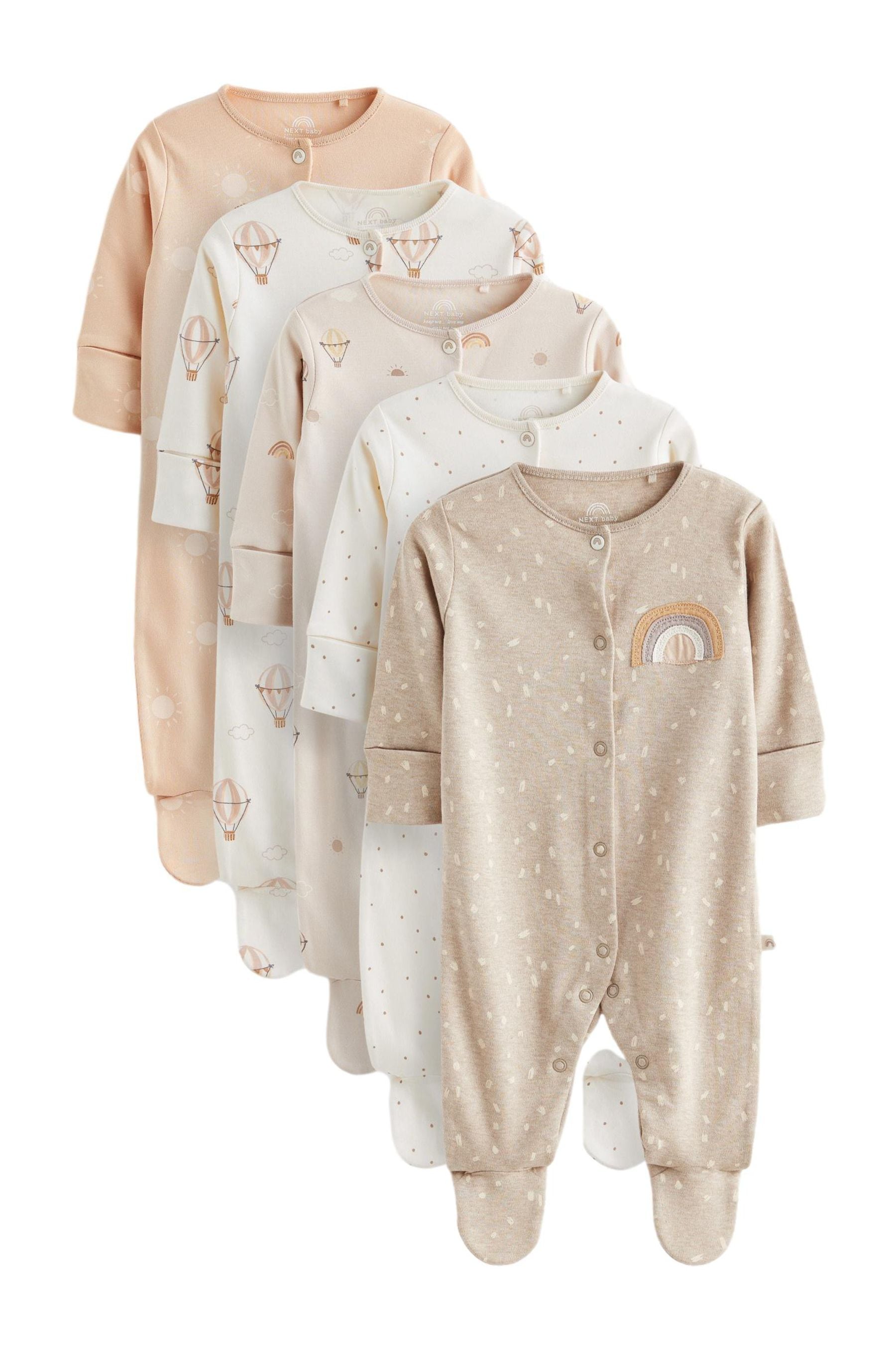 Neutral Baby Cotton Sleepsuits 5 Pack (0-2yrs)