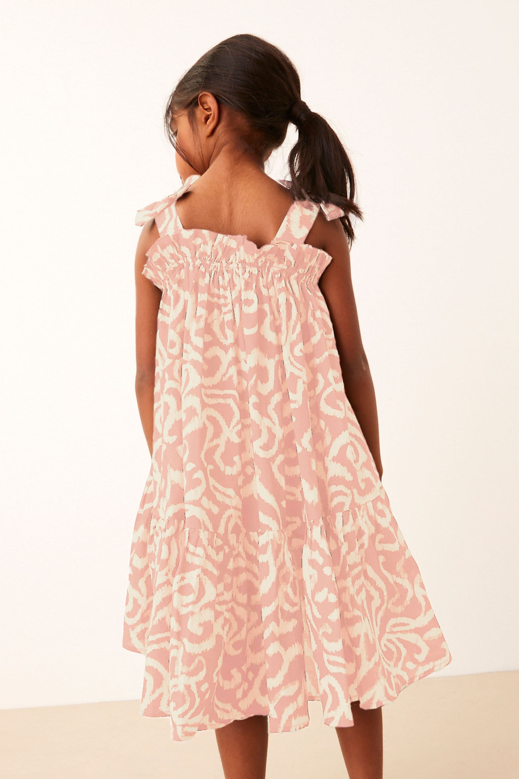 Pink Swirl Print Tie Shoulder Printed Summer Dress (3-16yrs)