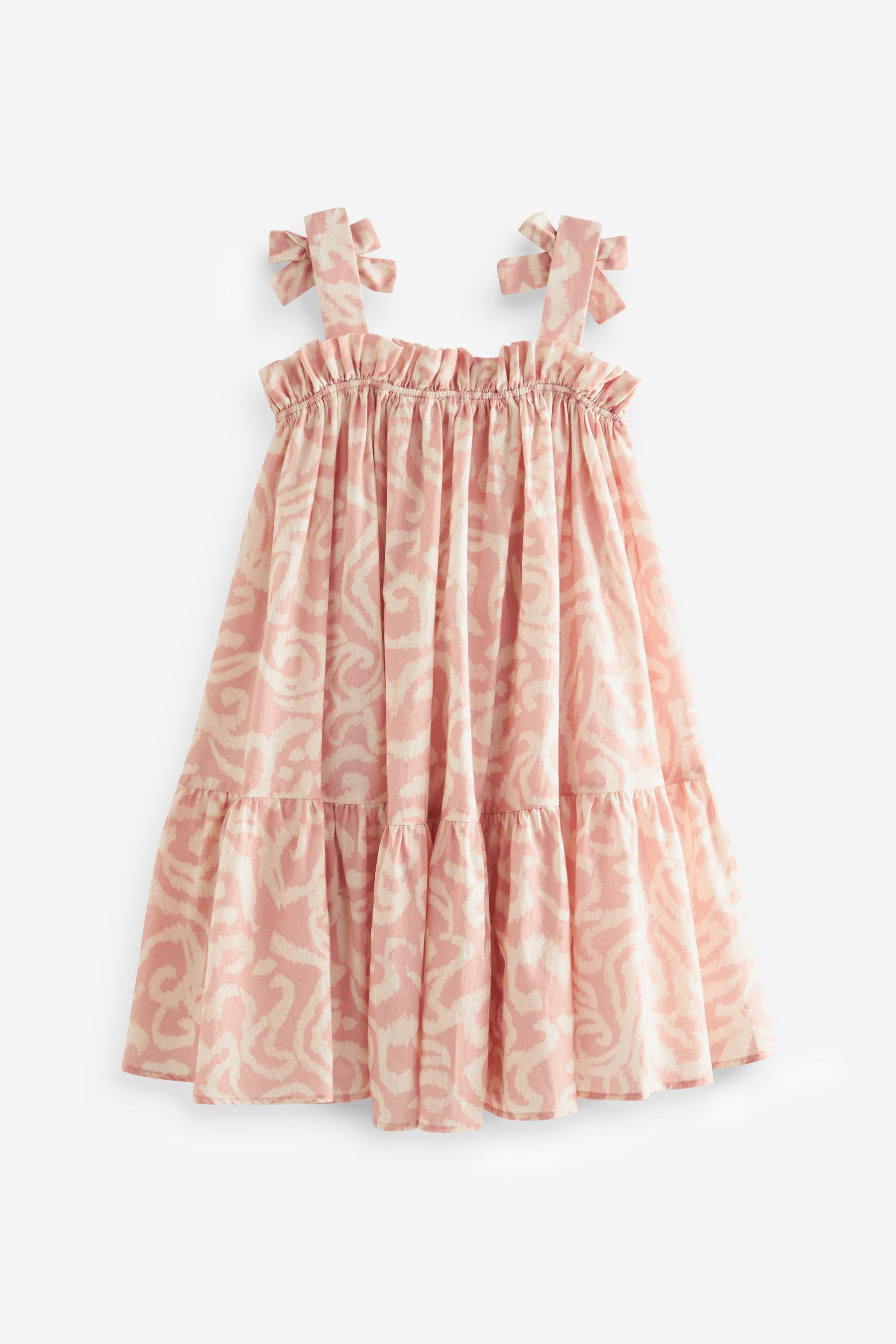 Pink Swirl Print Tie Shoulder Printed Summer Dress (3-16yrs)