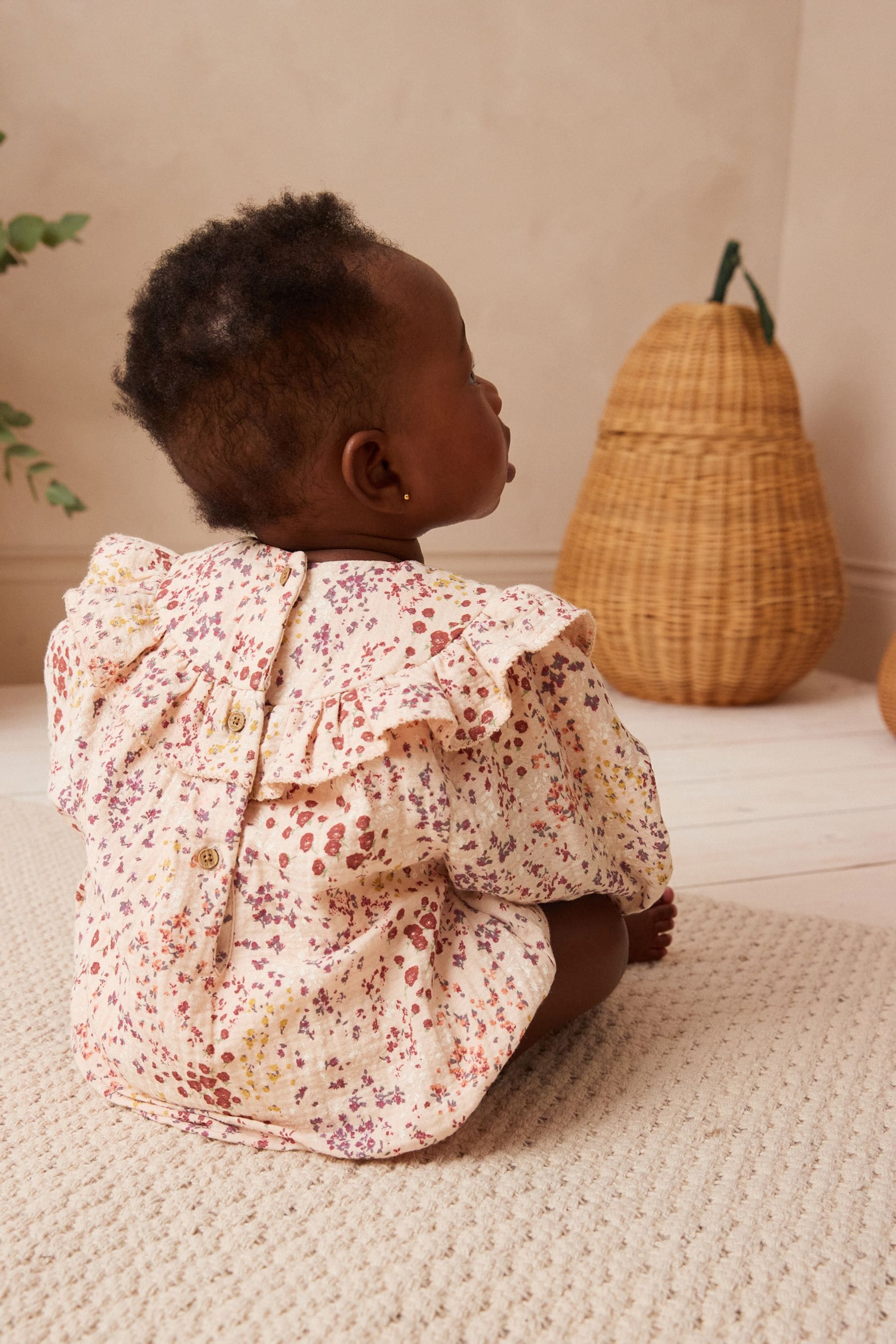 Beige Ditsy Floral Baby Bloomer Romper (0mths-3yrs)