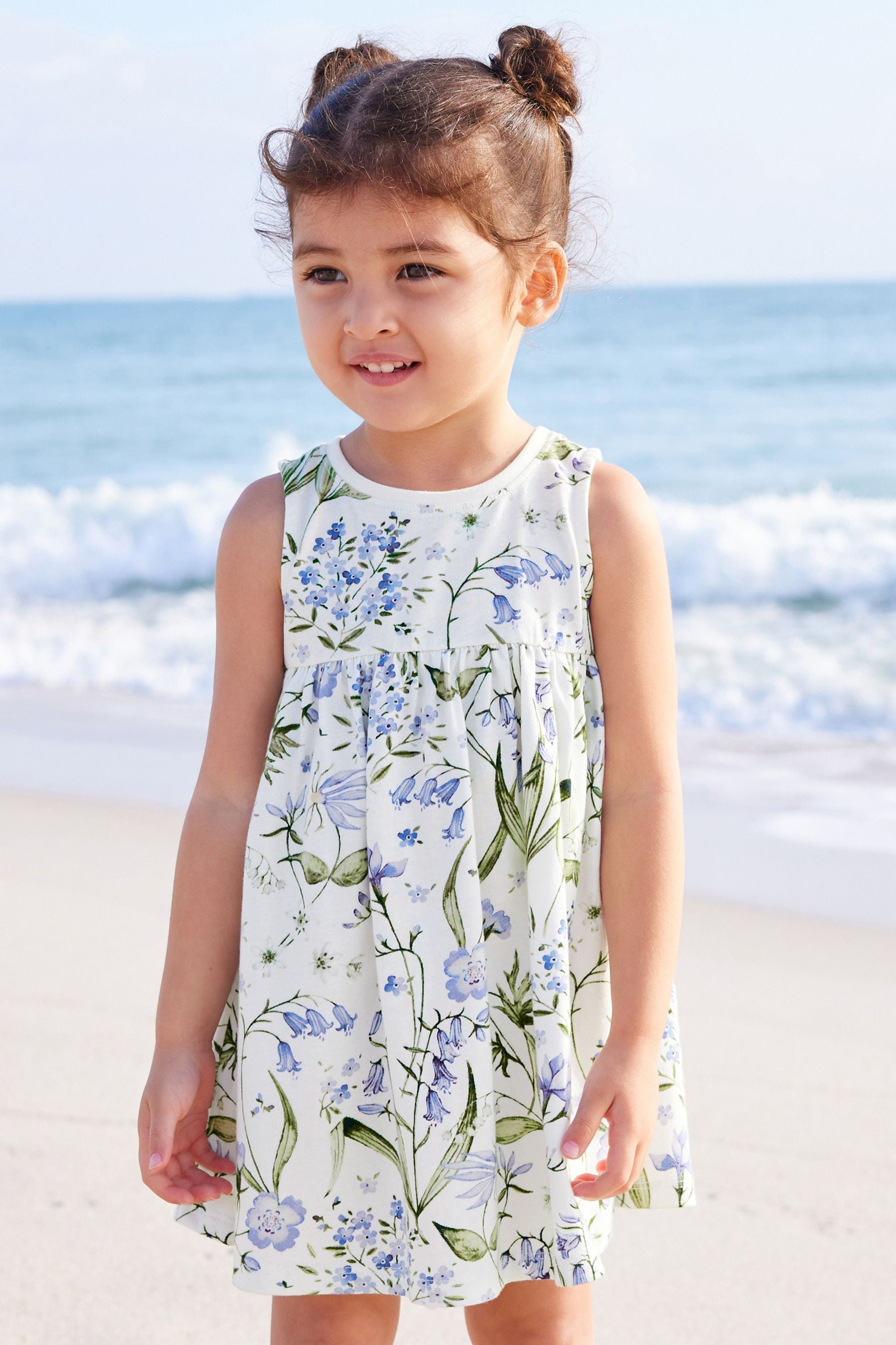 Blue Floral Sleeveless Jersey Dress (3mths-7yrs)