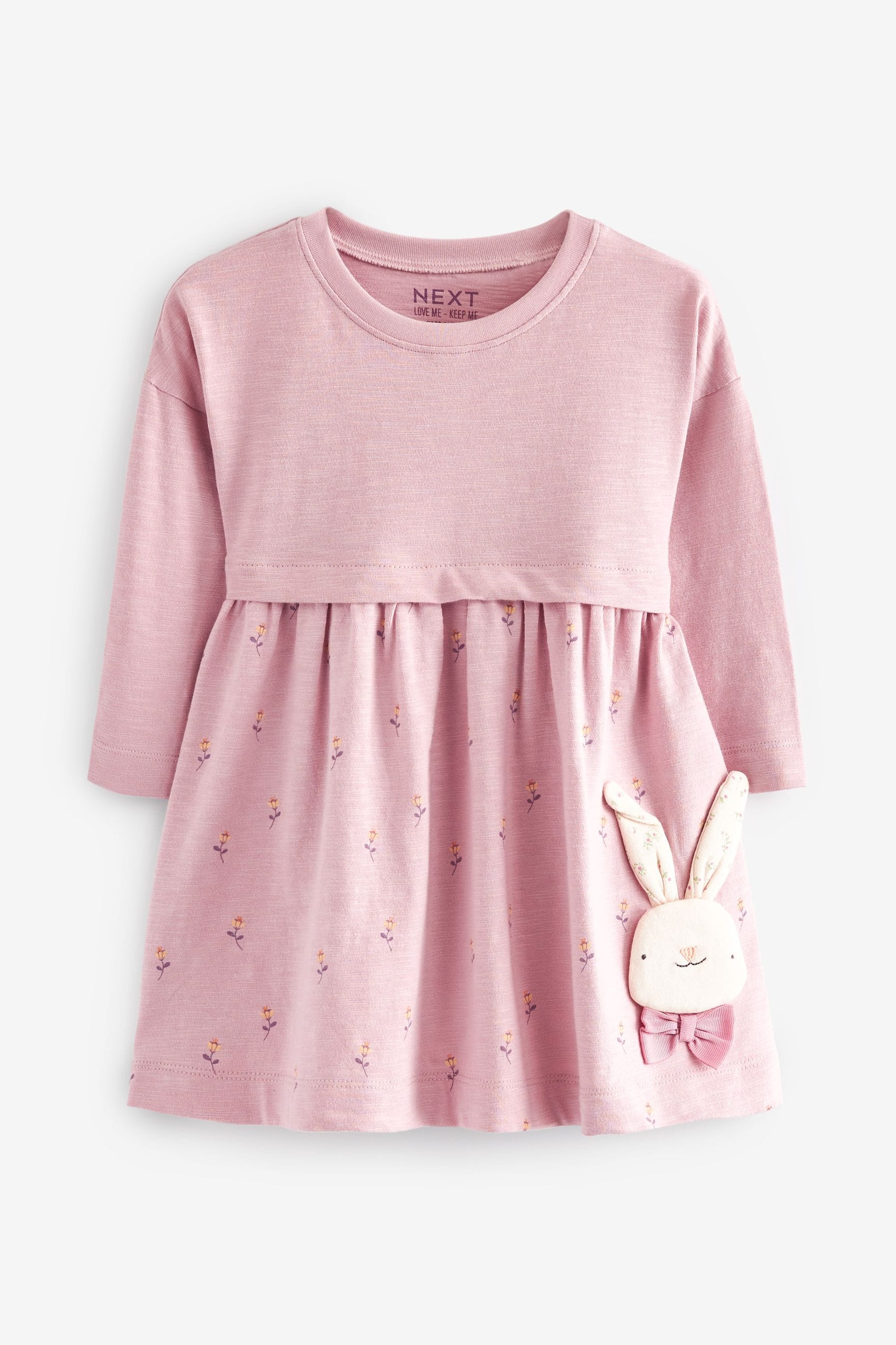 Pink Bunny Long Sleeve Jersey Dress (3mths-7yrs)