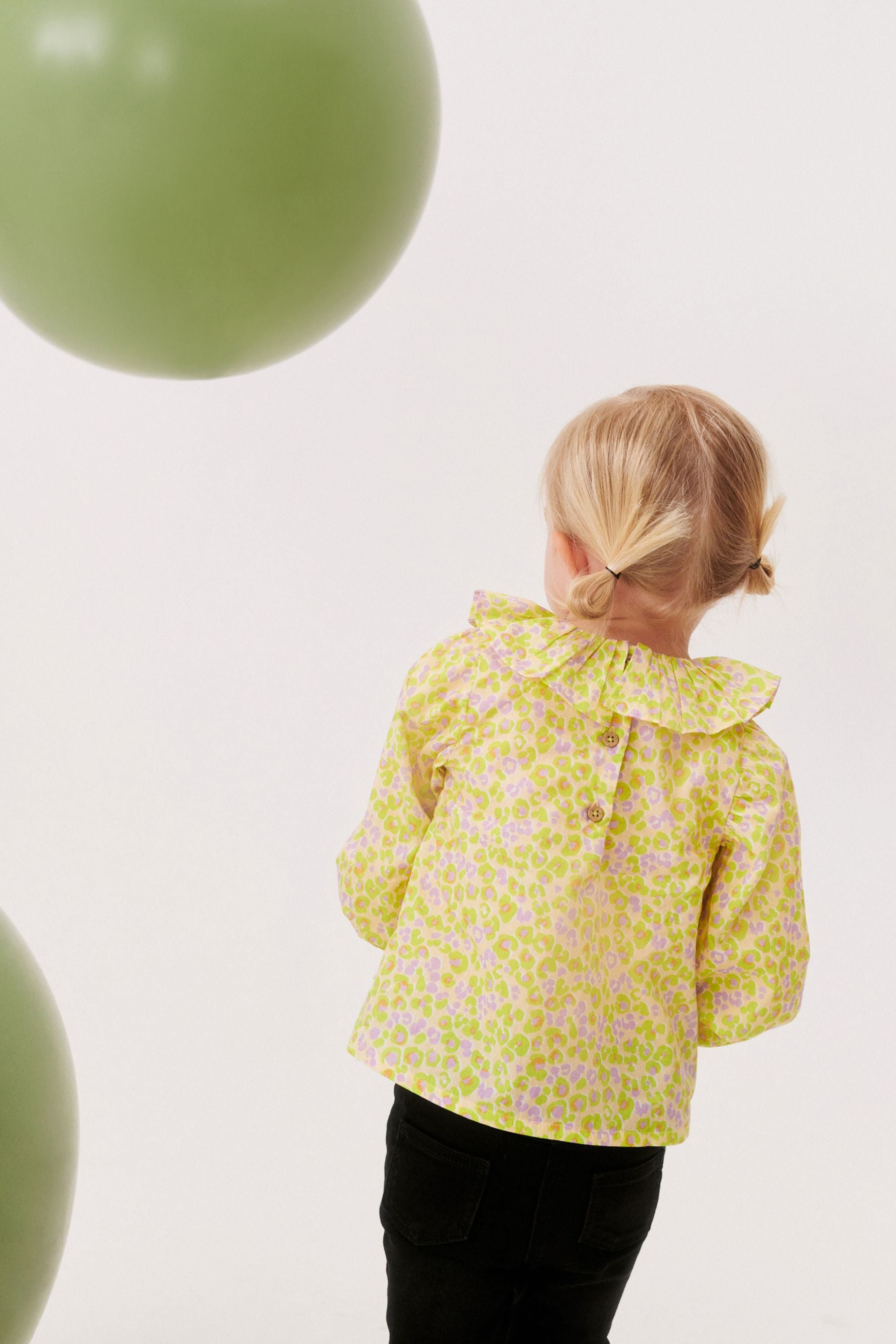 Lime Green Printed Cotton Ruffle Blouse (3mths-7yrs)