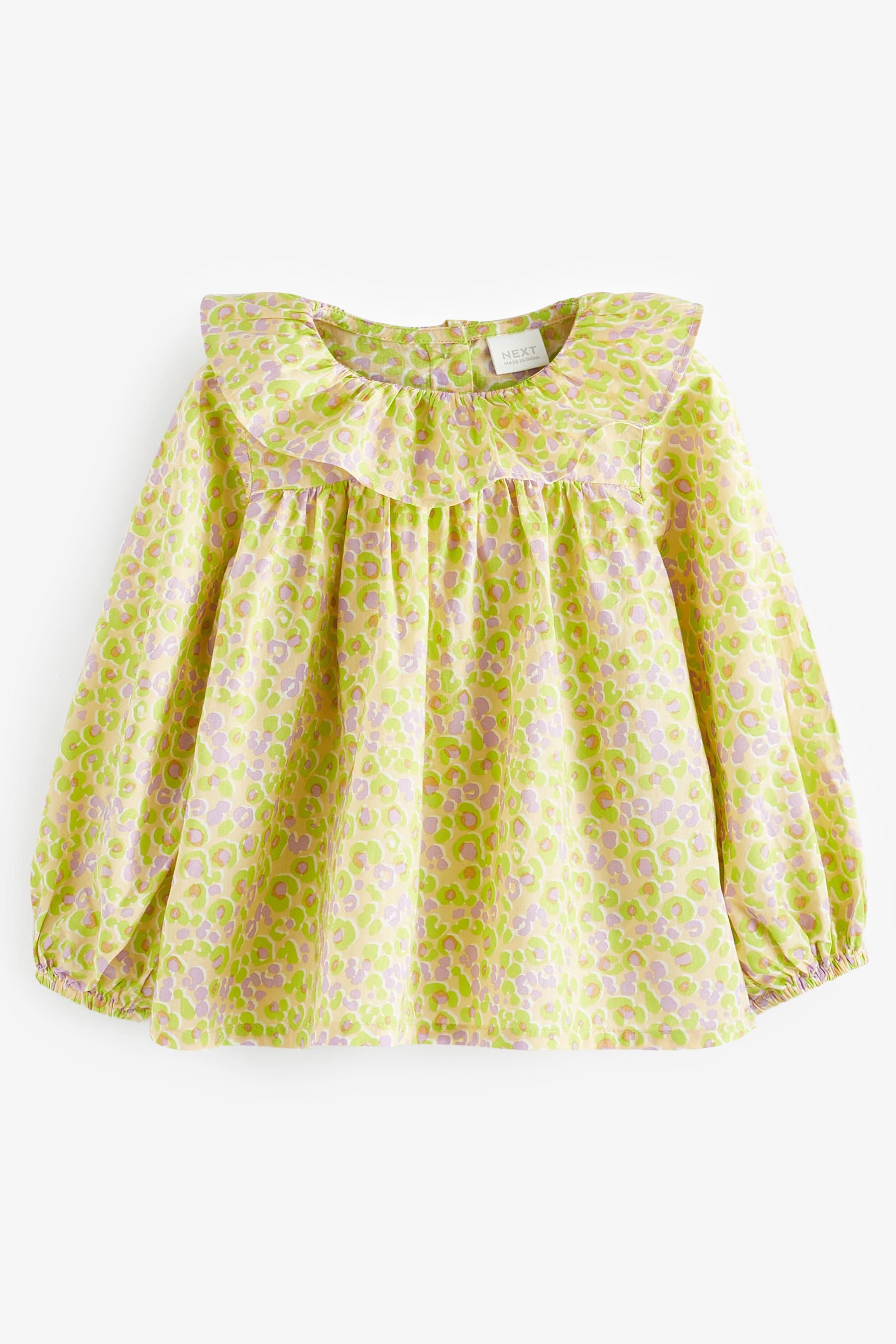 Lime Green Printed Cotton Ruffle Blouse (3mths-7yrs)