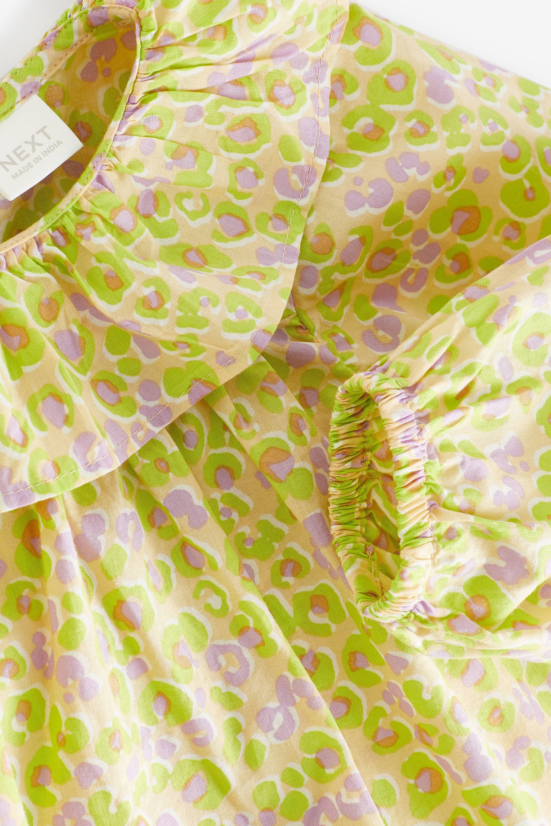 Lime Green Printed Cotton Ruffle Blouse (3mths-7yrs)