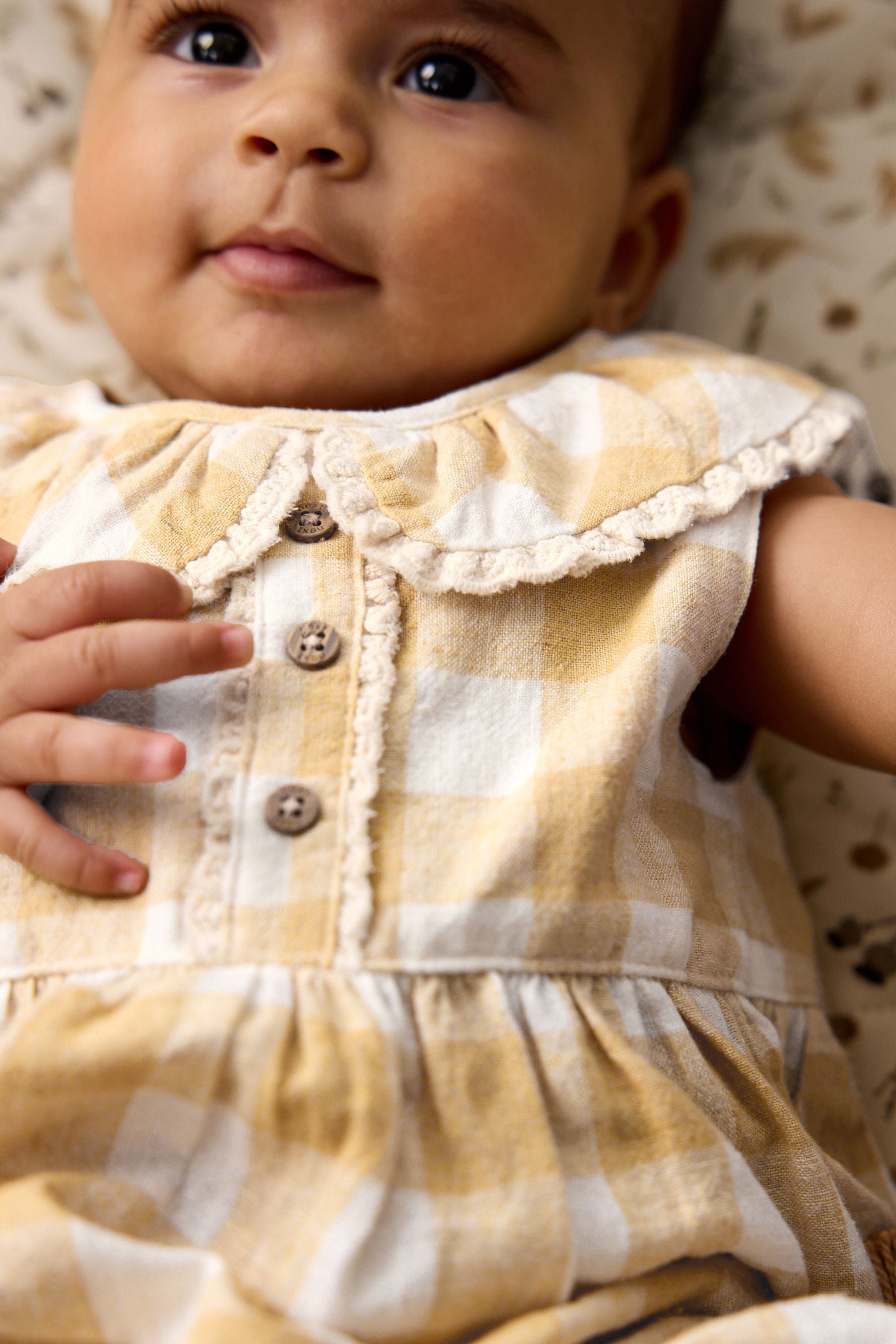 Ochre Yellow Gingham Collared Baby Woven Jumpsuit (0mths-2yrs)