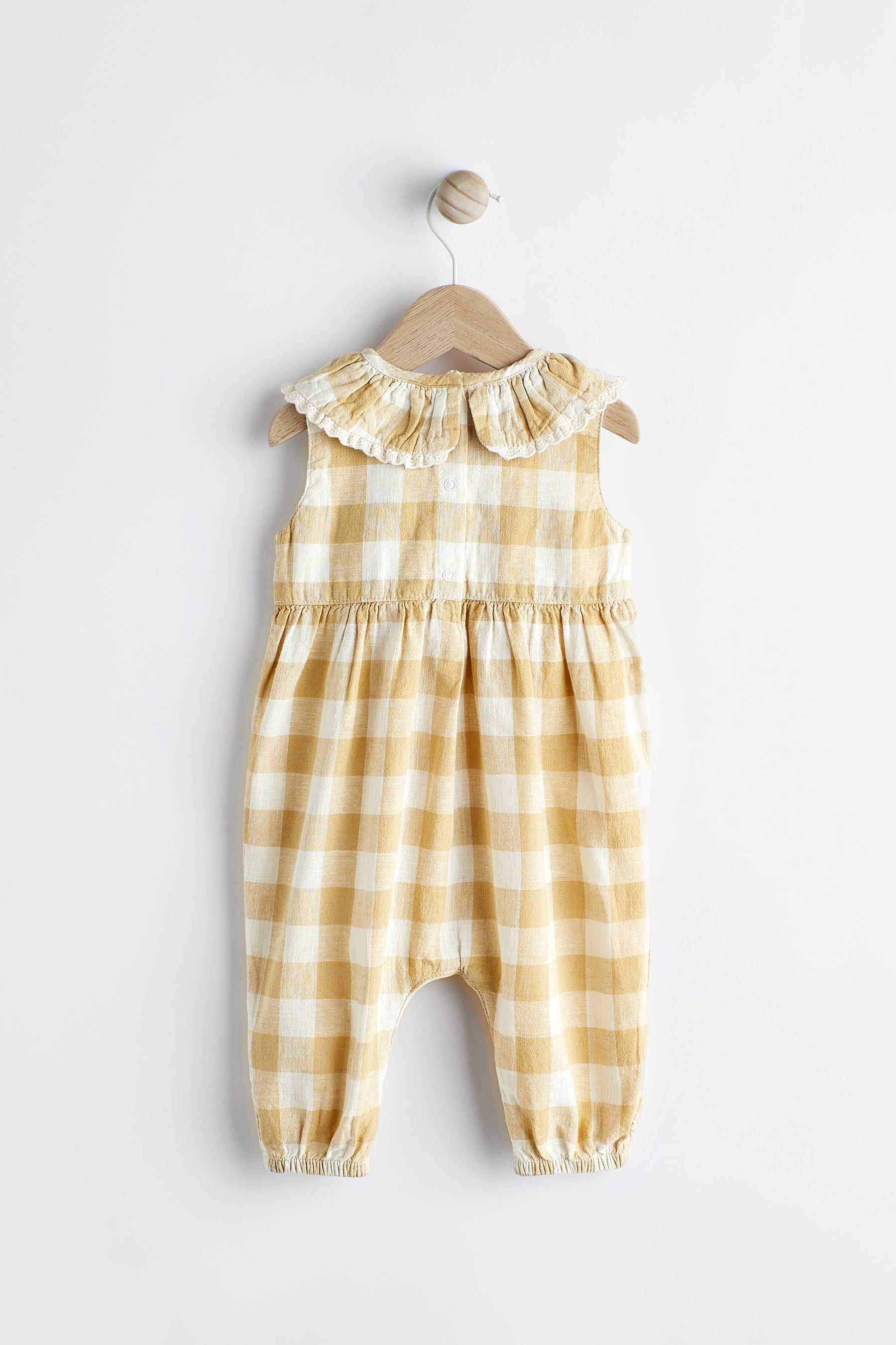 Ochre Yellow Gingham Collared Baby Woven Jumpsuit (0mths-2yrs)