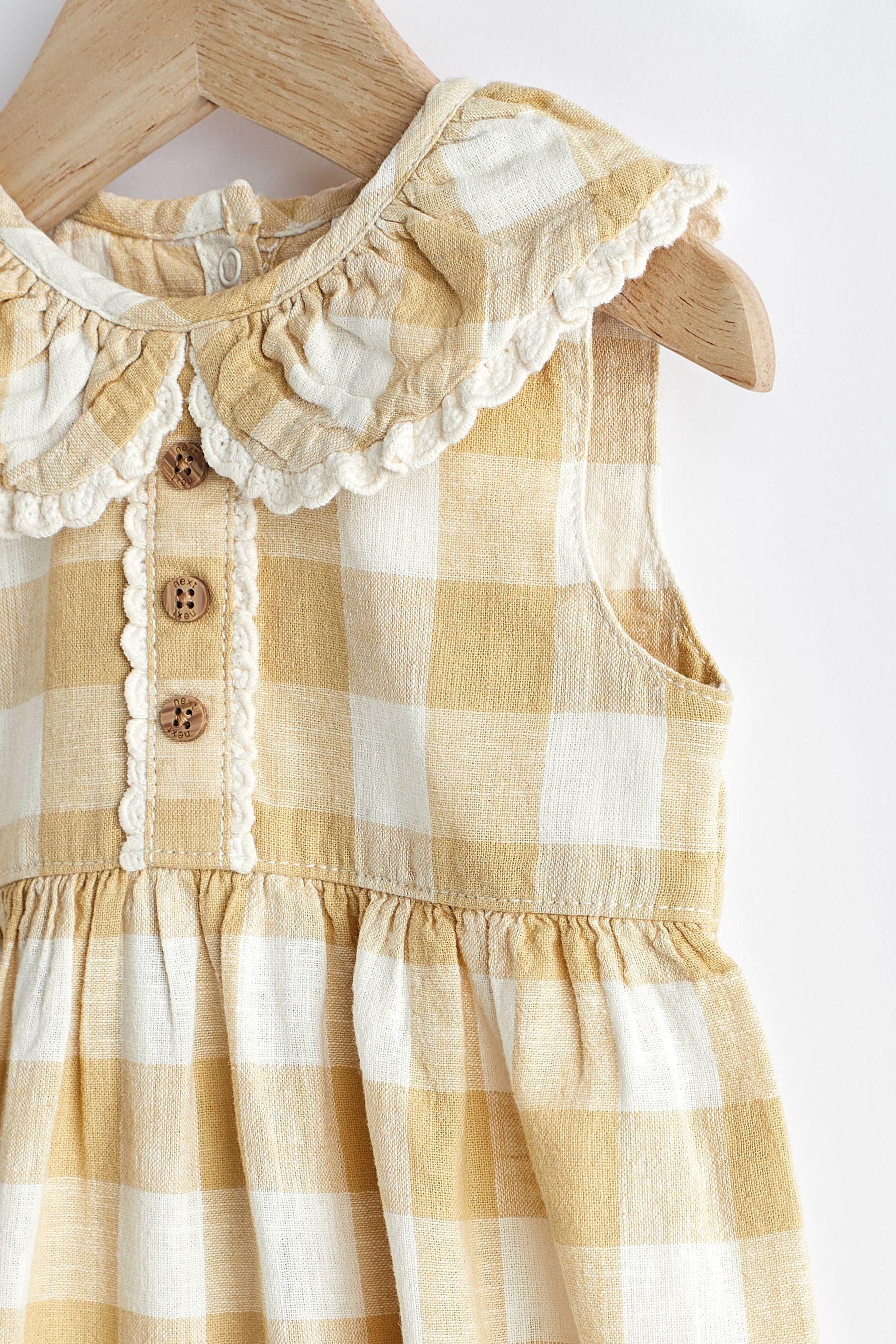 Ochre Yellow Gingham Collared Baby Woven Jumpsuit (0mths-2yrs)