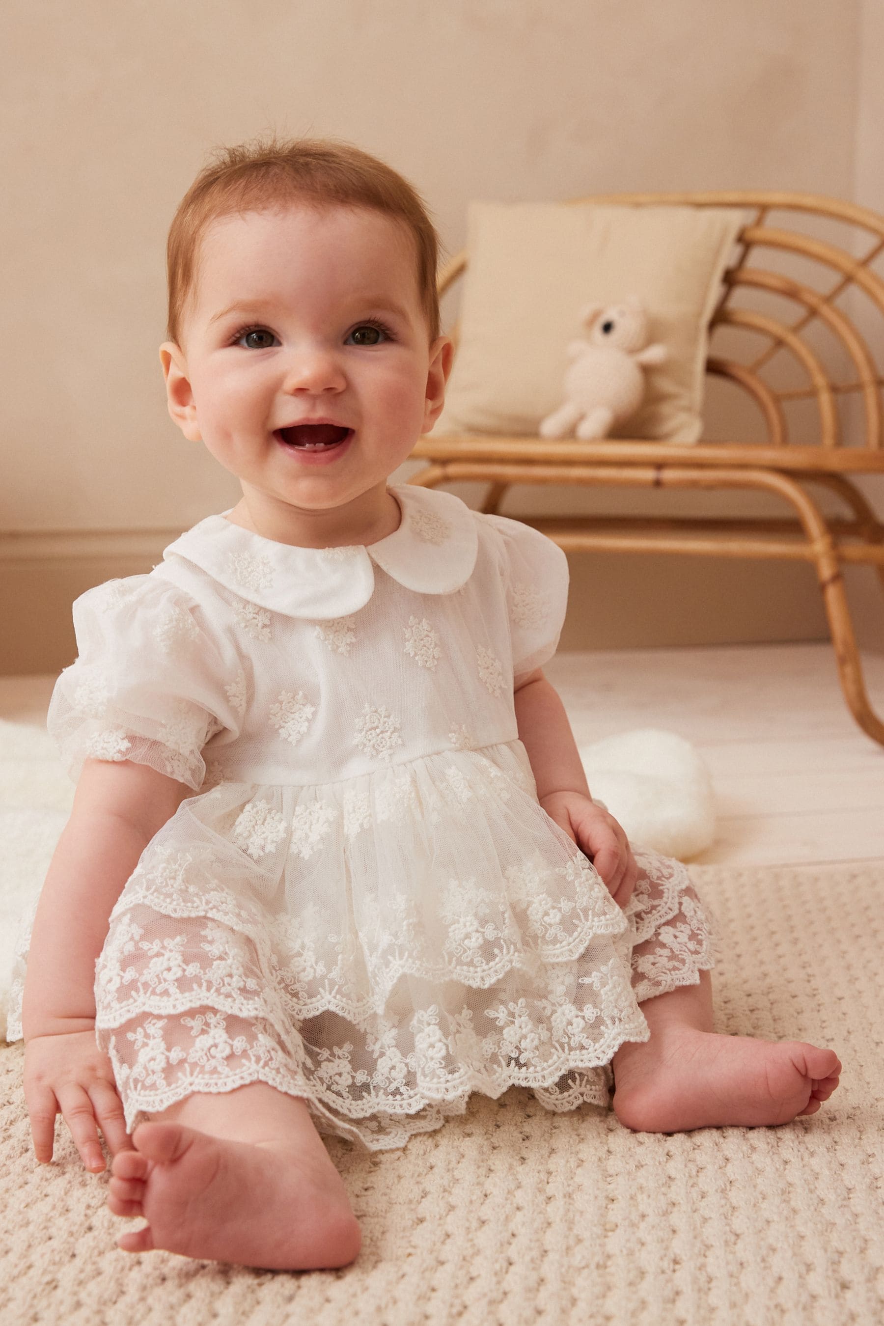 Ivory White Christening Baby Bloomer Romper (0mths-2yrs)