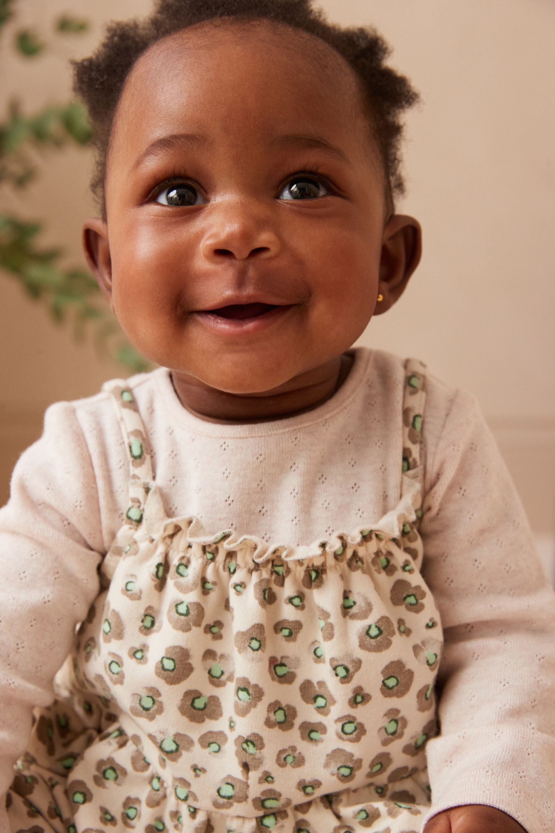 Tan Brown/Cream Leopard Print Bodysuit & Baby Dungarees Set (0mths-3yrs)